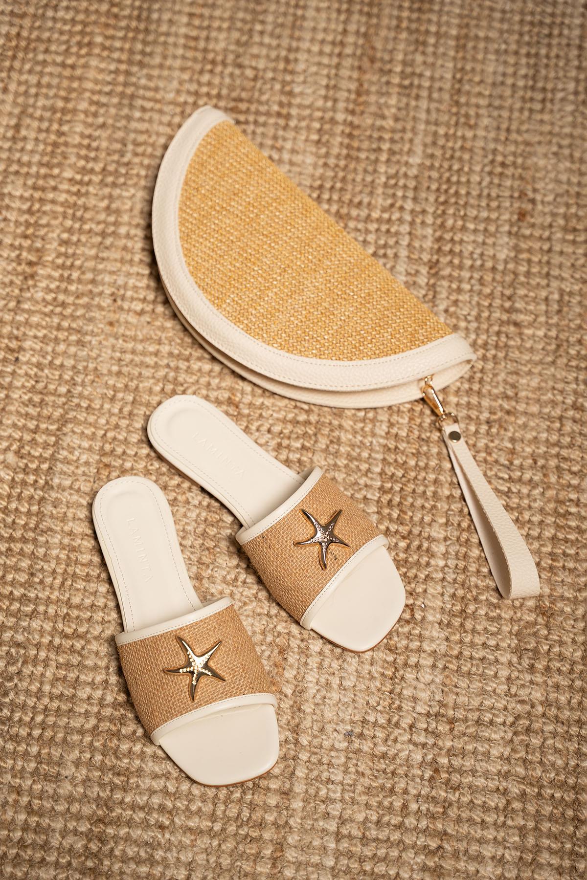 Mendez Denizyıldızı Aksesuarlı Hasır Terlik - EKRU