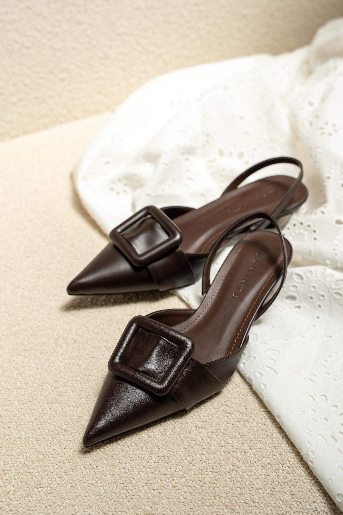 Nicole Tokalı Topuklu Ayakkabı - AcıKahve Deri