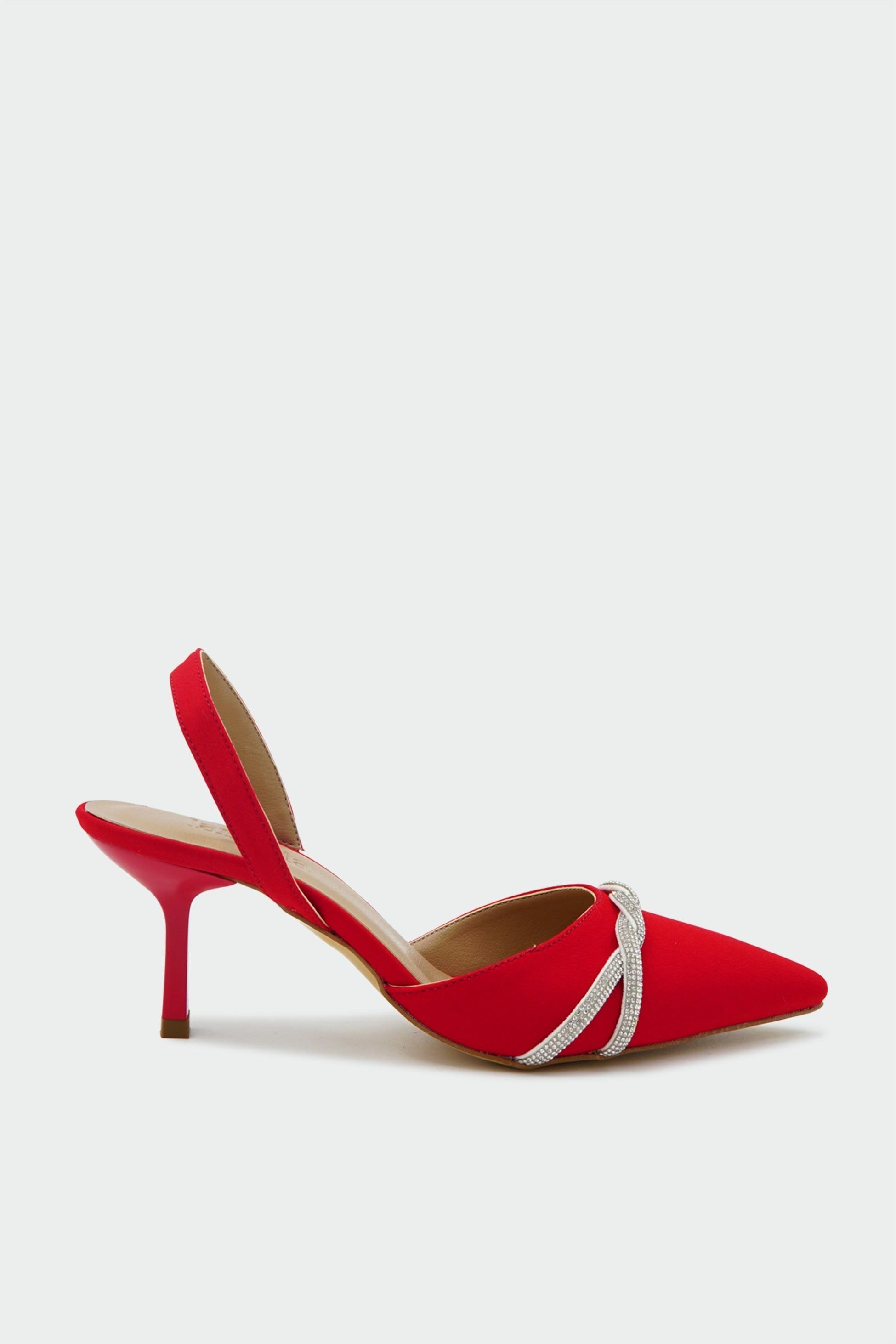 VİNCE ÖRGÜ DETAYLI TOPUKLU AYAKKABI - KIRMIZI