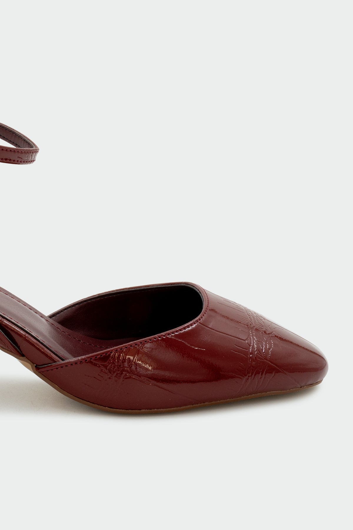 Skeap Tokalı Kroko Kısa Kadın Topuklu Ayakkabı - BORDO