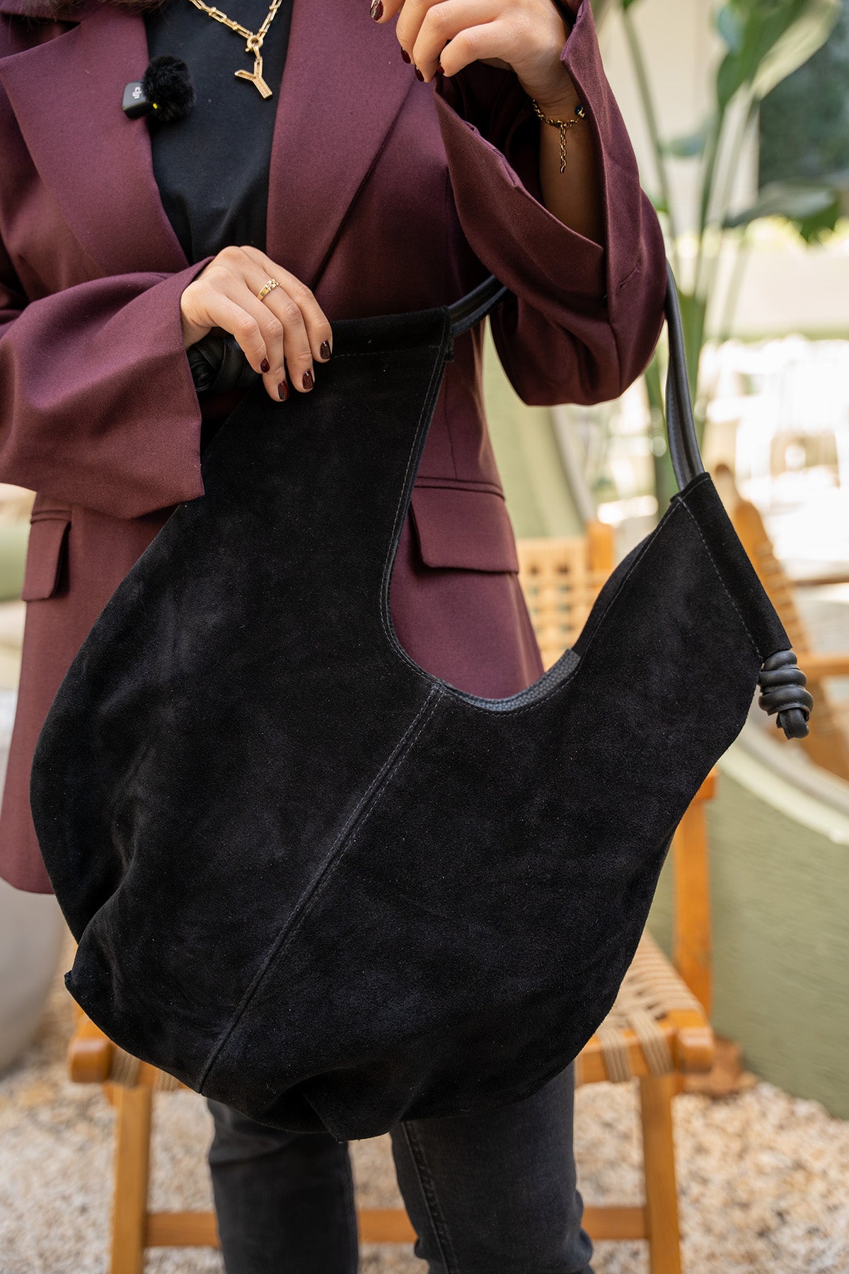 Bees Hakiki Deri Shopier Kol Çantası - SİYAH