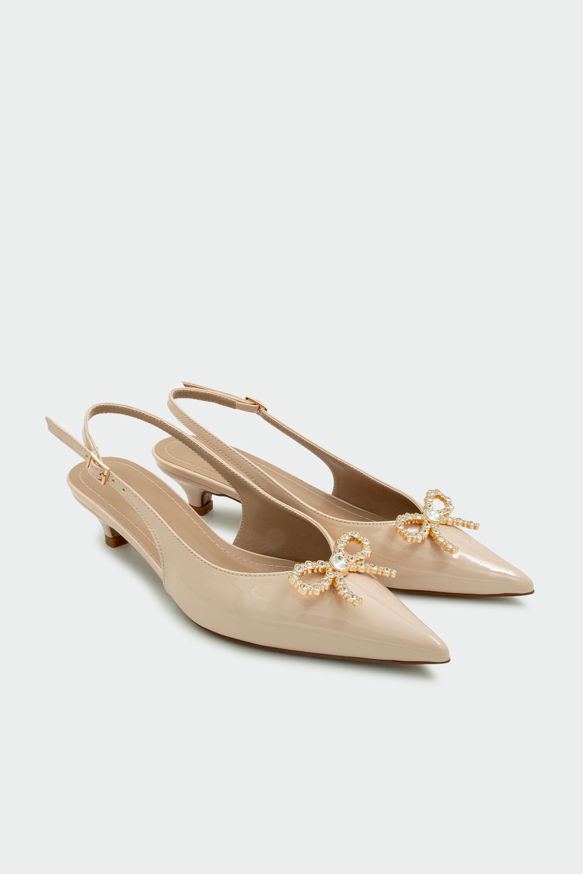 Siyors Taşlı Fiyonklu Kadın Topuklu Ayakkabı - NUDE