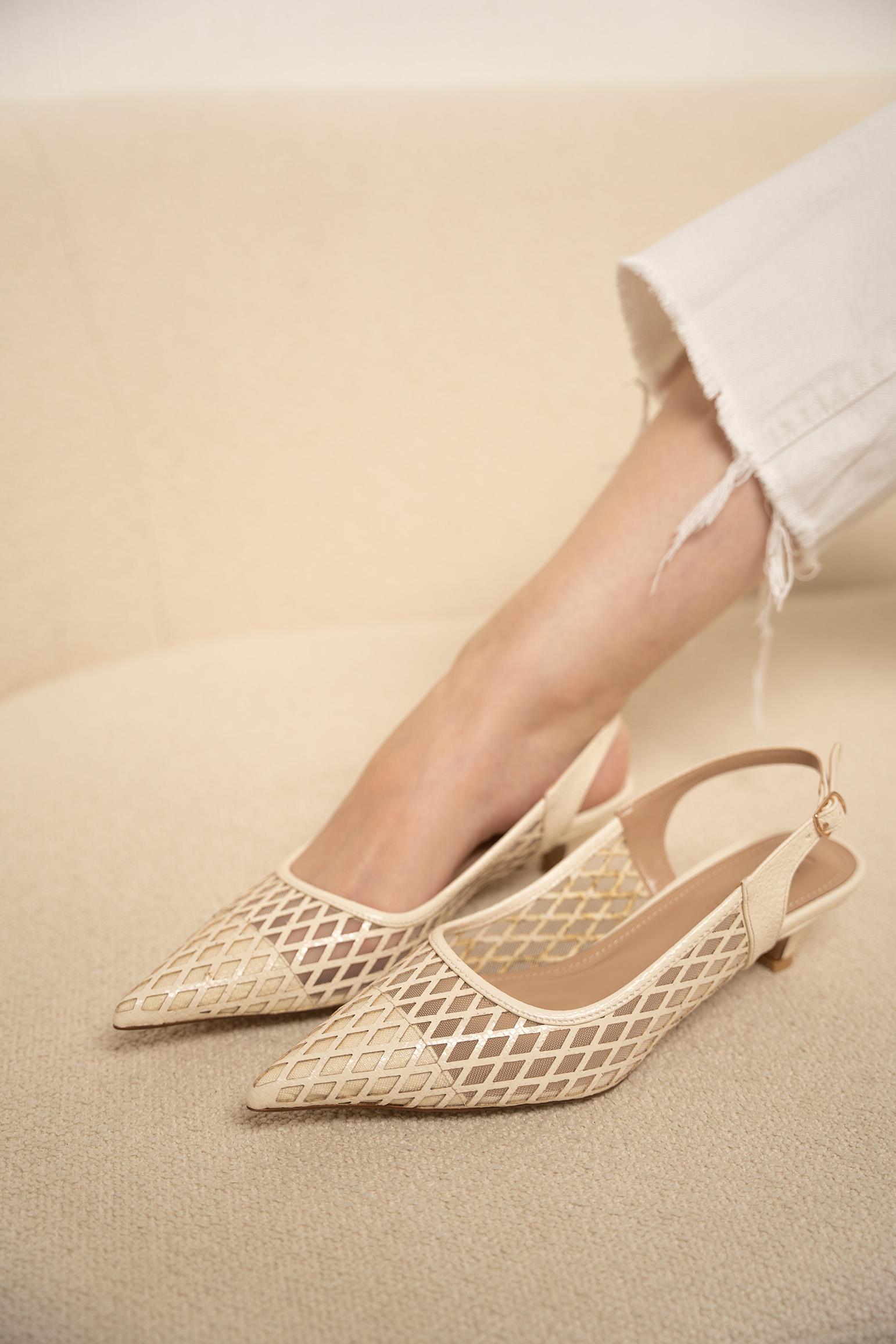 JOYİ FİLE DETAYLI KADIN TOPUKLU AYAKKABI - EKRU