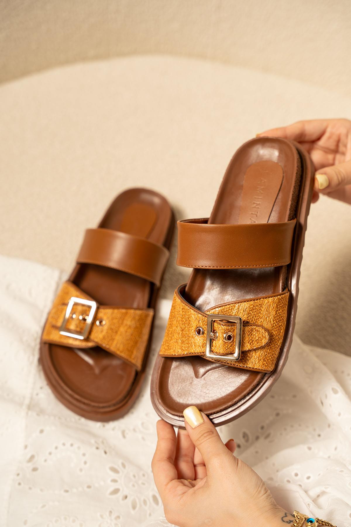 Yudi Hasır Toka Detaylı Kalın Taban Terlik - TABA