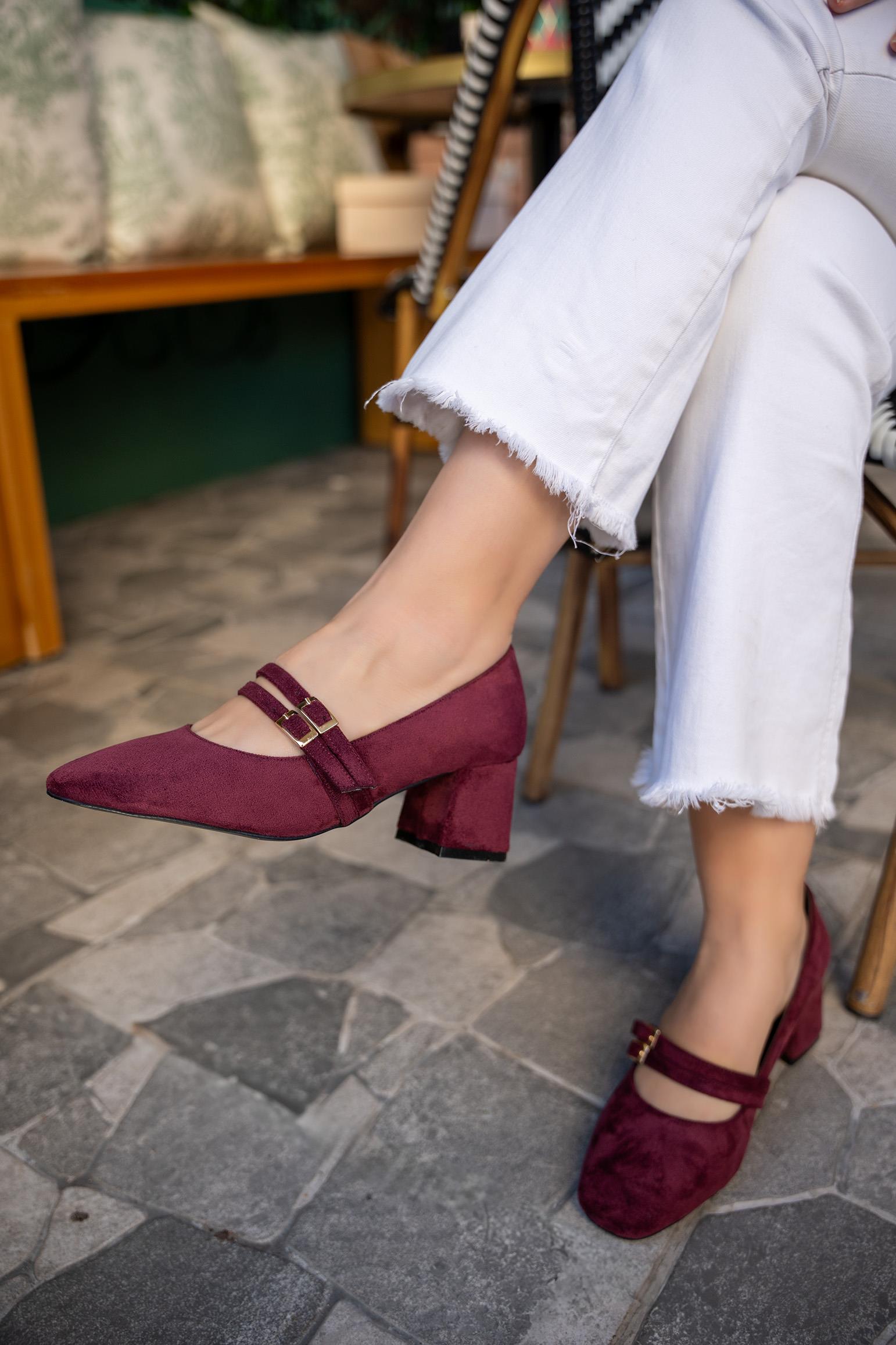 BETİNA TOKALI KALIN TOPUKLU AYAKKABI - BORDO SÜET