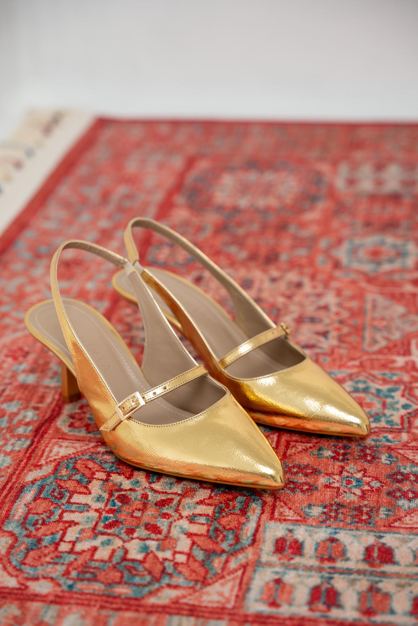 RENNES TOKA DETAYLI TOPUKLU AYAKKABI - GOLD