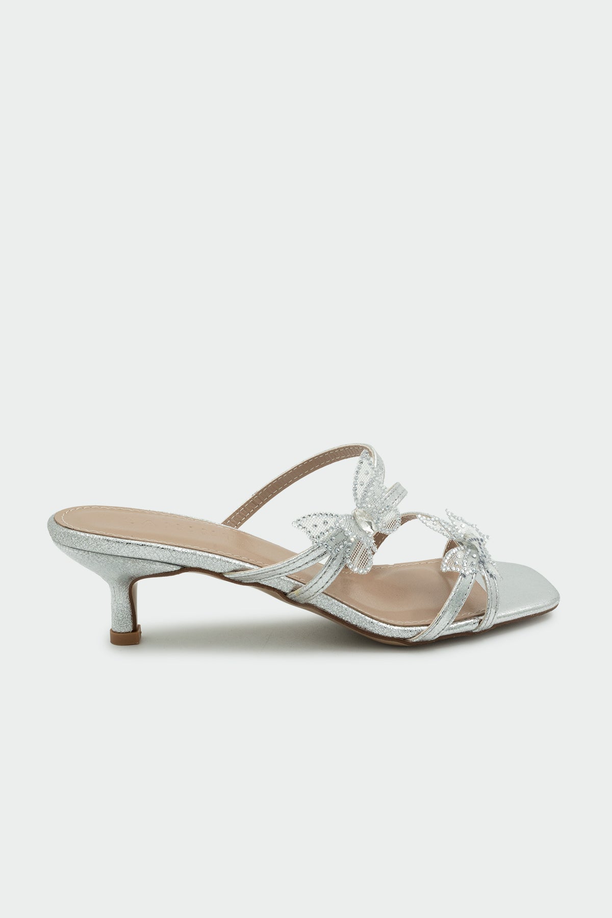 Fest Kelebekli Kadın Topuklu Terlik - Silver
