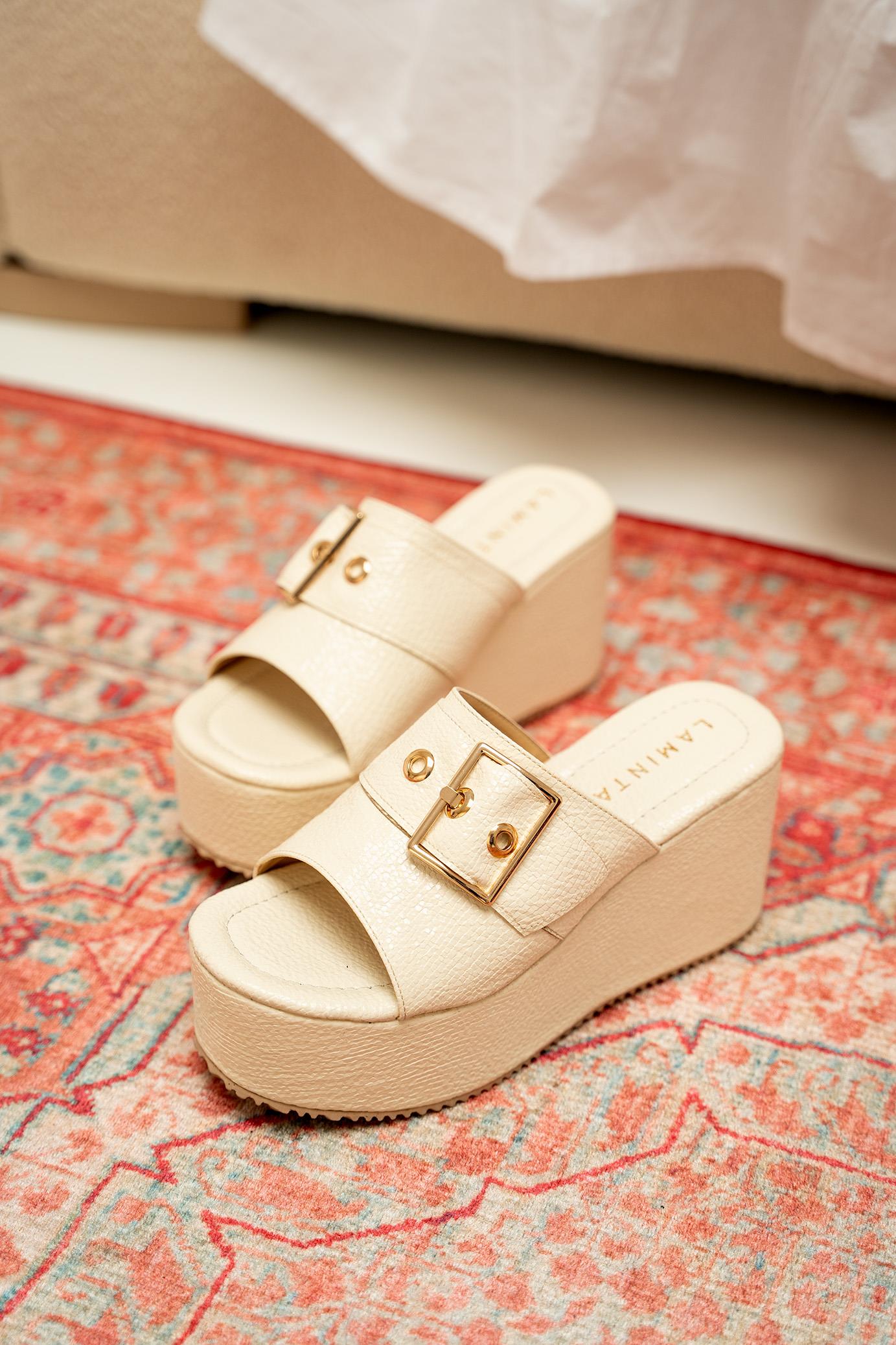 Beatrix Tokalı Detaylı Platform Terlik - EKRU