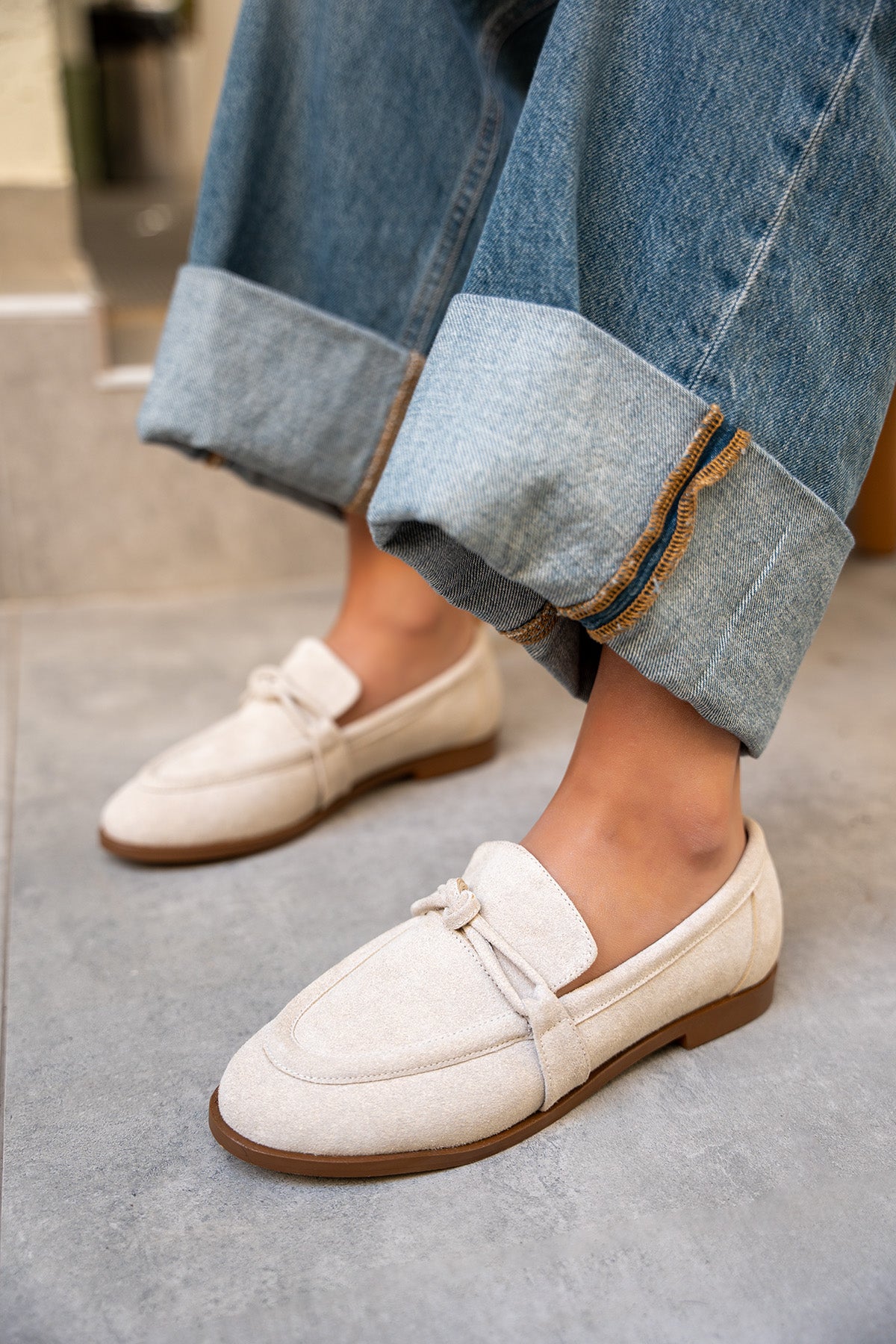 Onapy Düz Taban Düğüm Detaylı Ayakkabı - BEJ SÜET