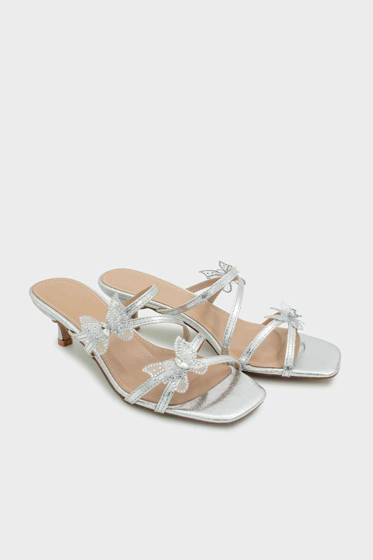 Fest Kelebekli Kadın Topuklu Terlik - Silver