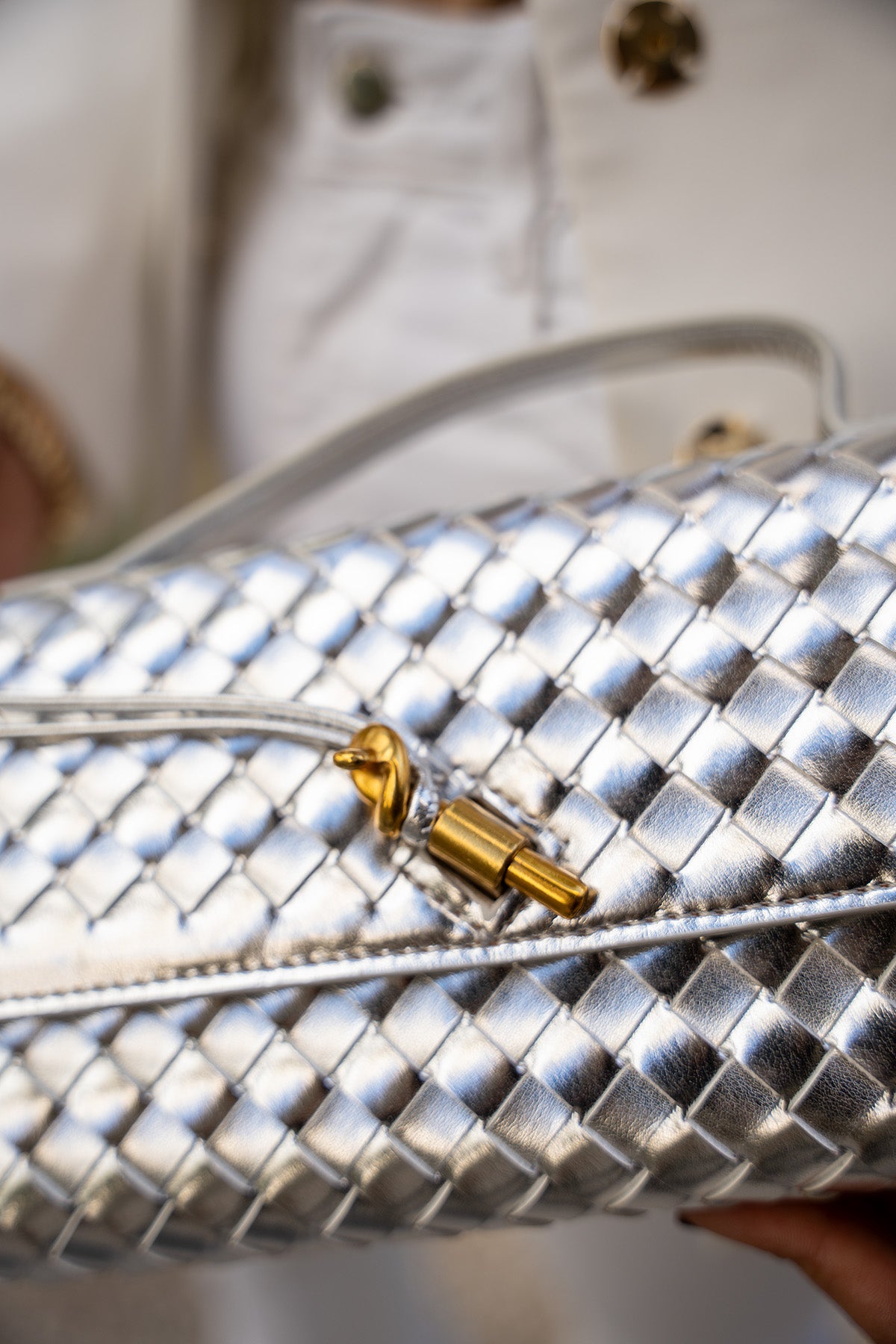 Cway Örgü Detaylı Kadın Clutch Çanta - Silver