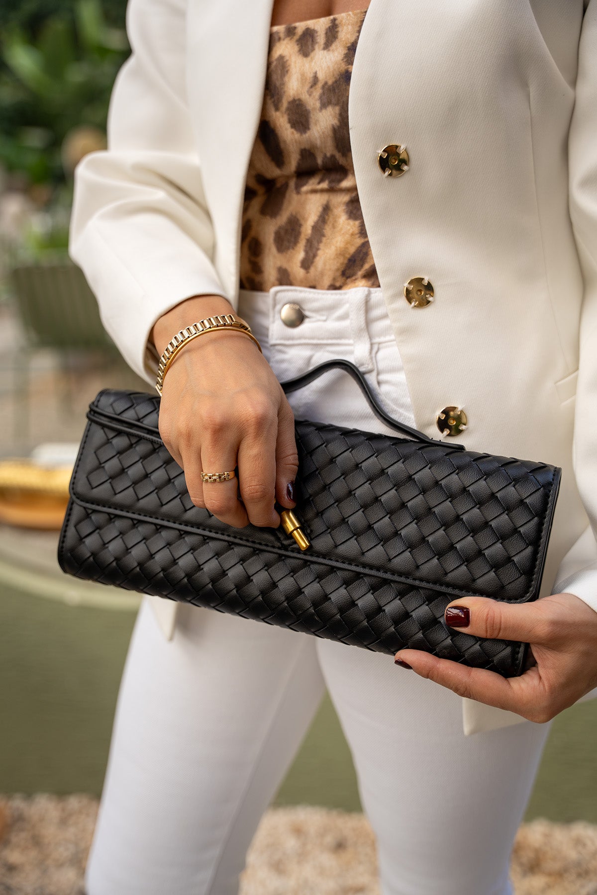 Cway Örgü Detaylı Kadın Clutch Çanta - SİYAH