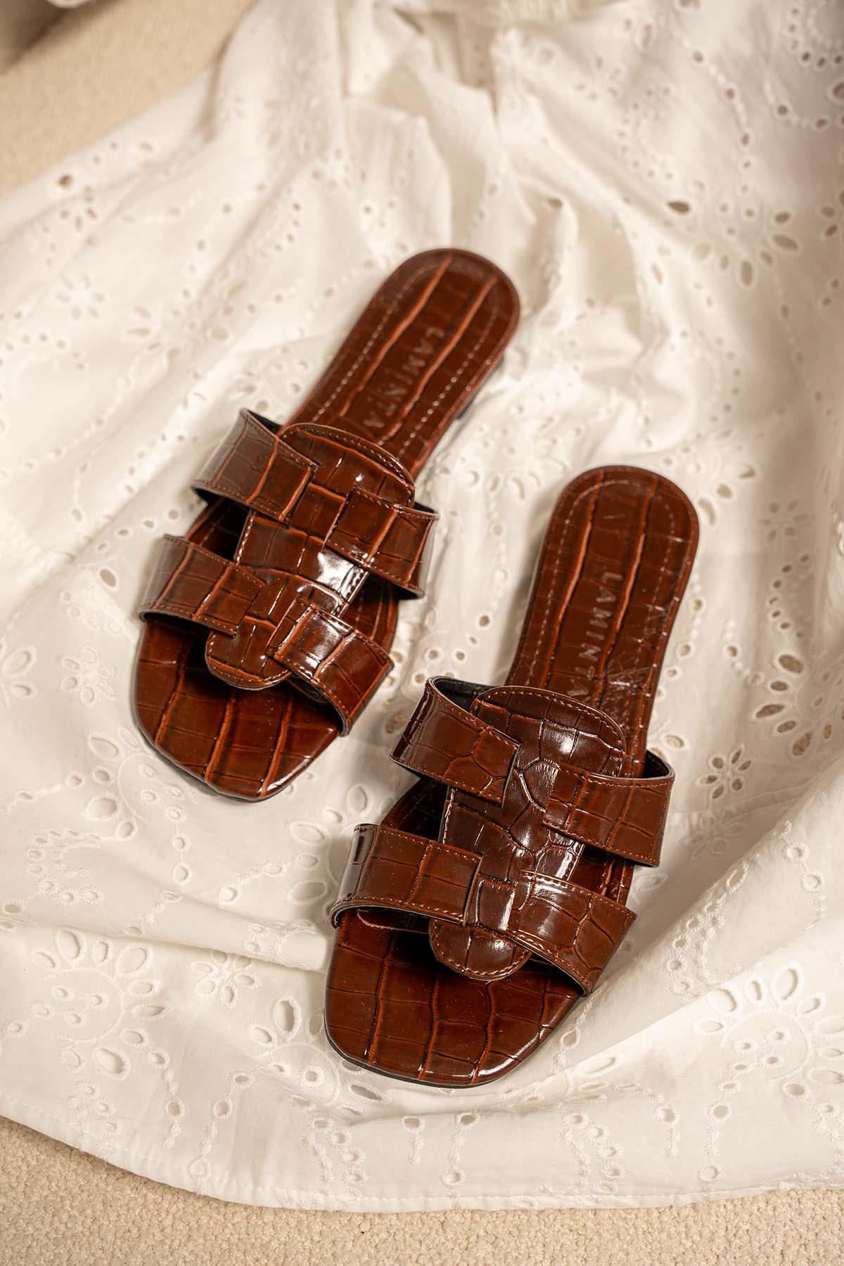 Toffy Kroko Deri Terlik - ACI KAHVE