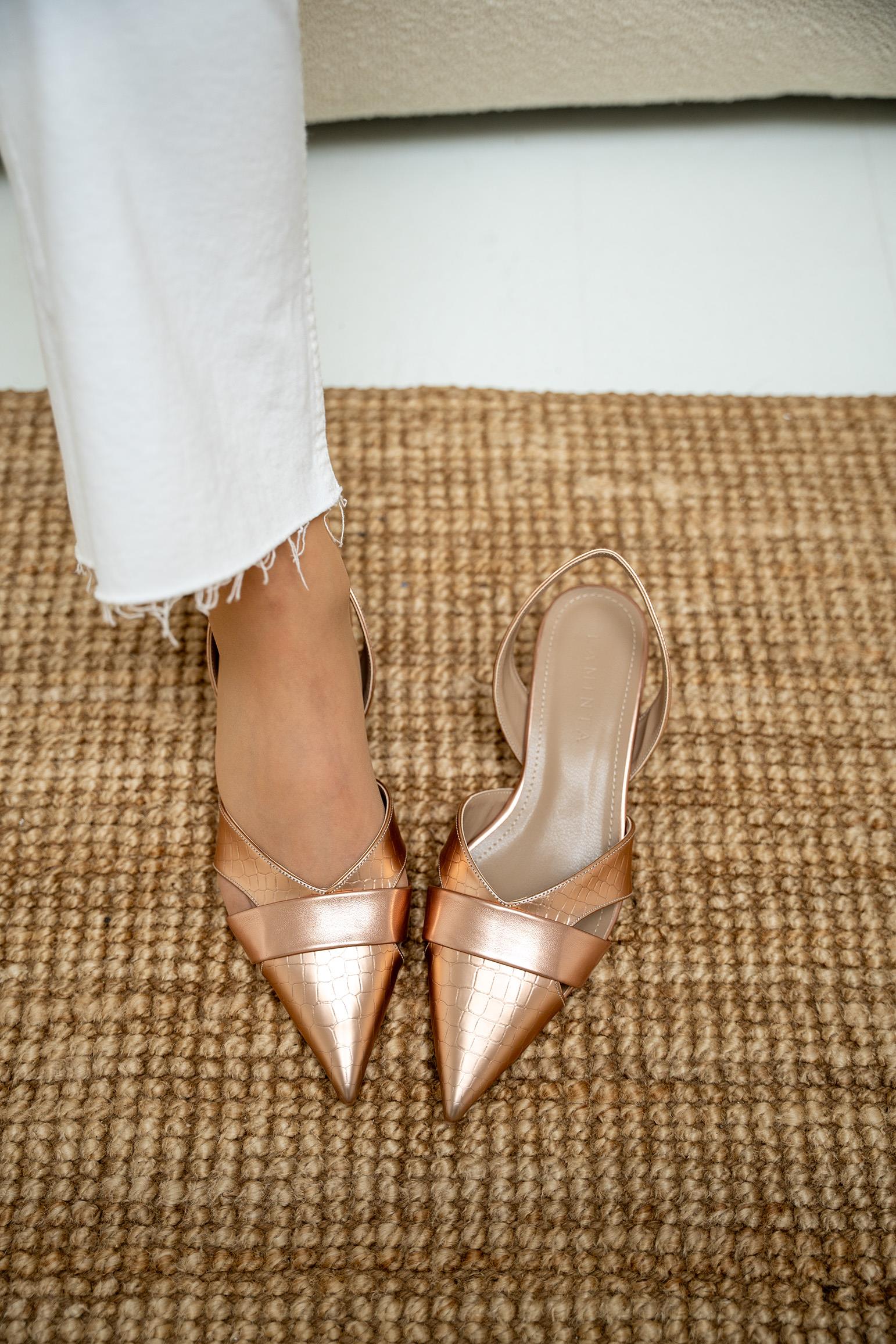 GEZY ASİMETRİK KESİM KADIN TOPUKLU AYAKKABI - BRONZ