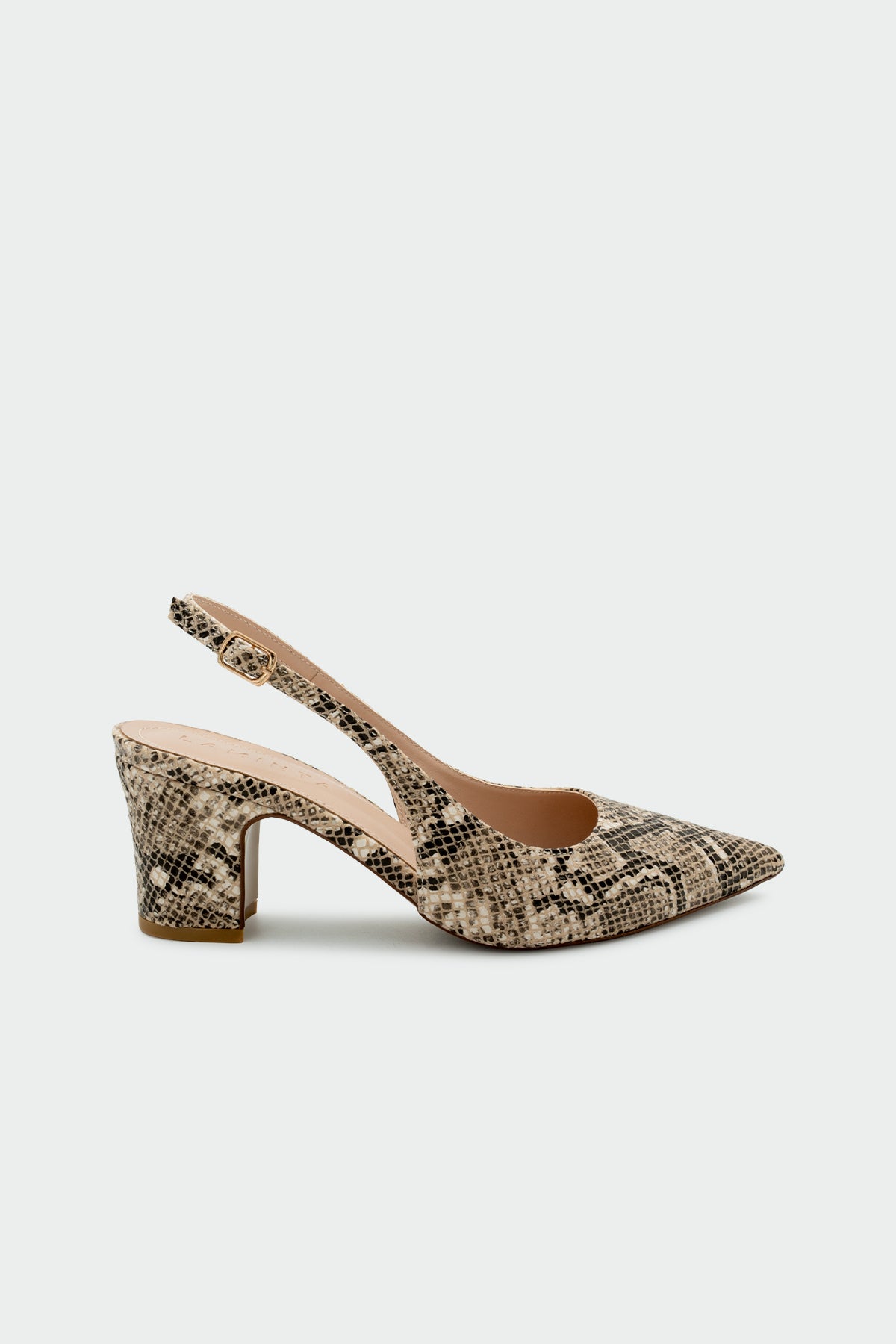 Dice Yılan Derisi Desenli Kadın Kalın Topuklu Ayakkabı - TEN