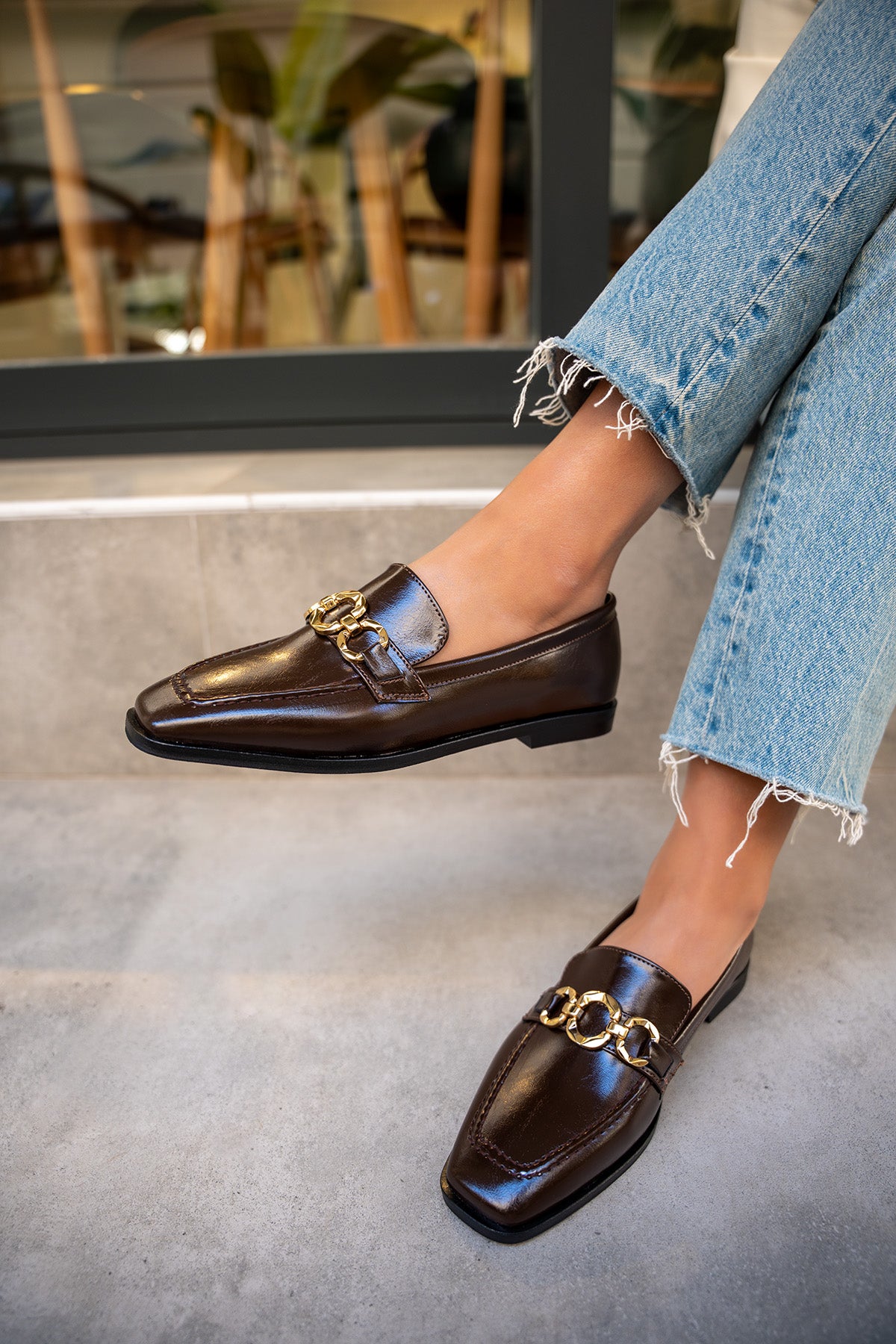 Biens Düz Taban Gold Detaylı Ayakkabı - AcıKahve Deri