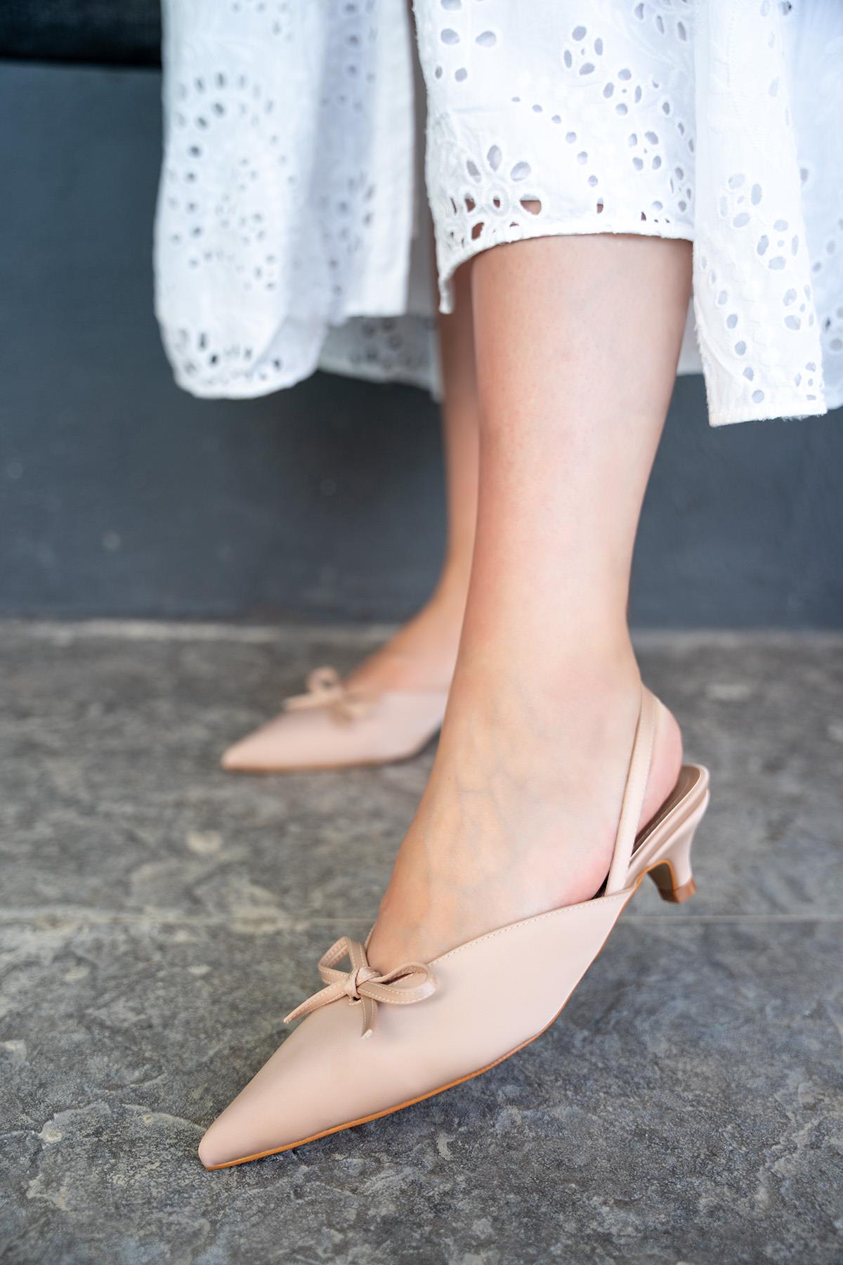 Fonis Fiyonk Detaylı Saten Topuklu Ayakkabı - TEN