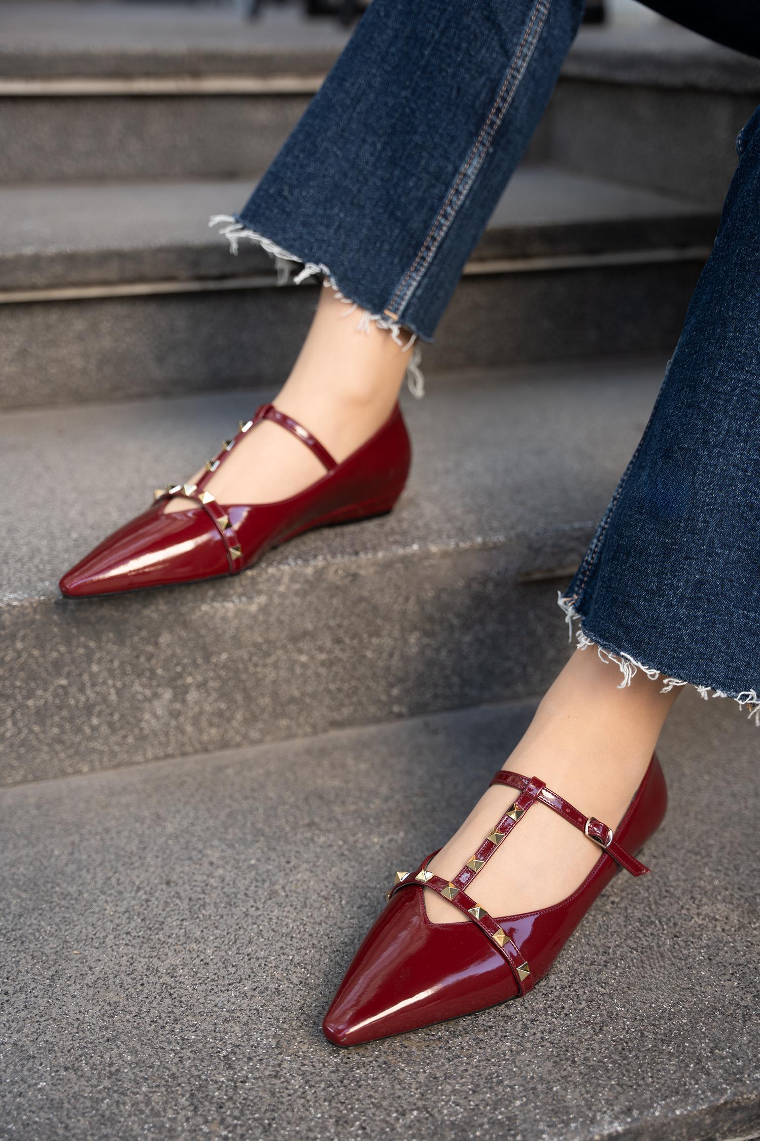 PASKO ZIMBA DETAYLI KADIN BABET - BORDO RUGAN