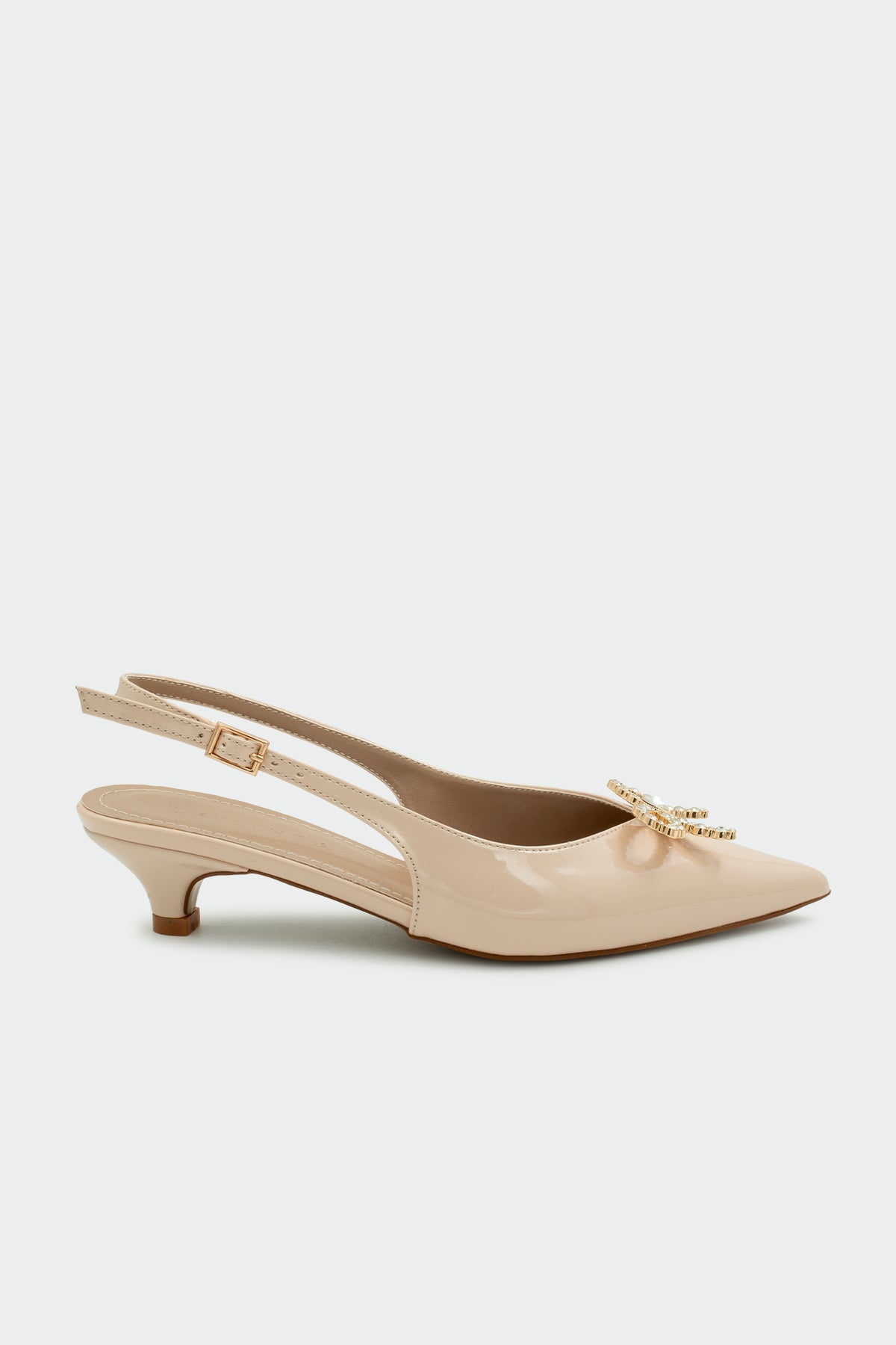 Siyors Taşlı Fiyonklu Kadın Topuklu Ayakkabı - NUDE