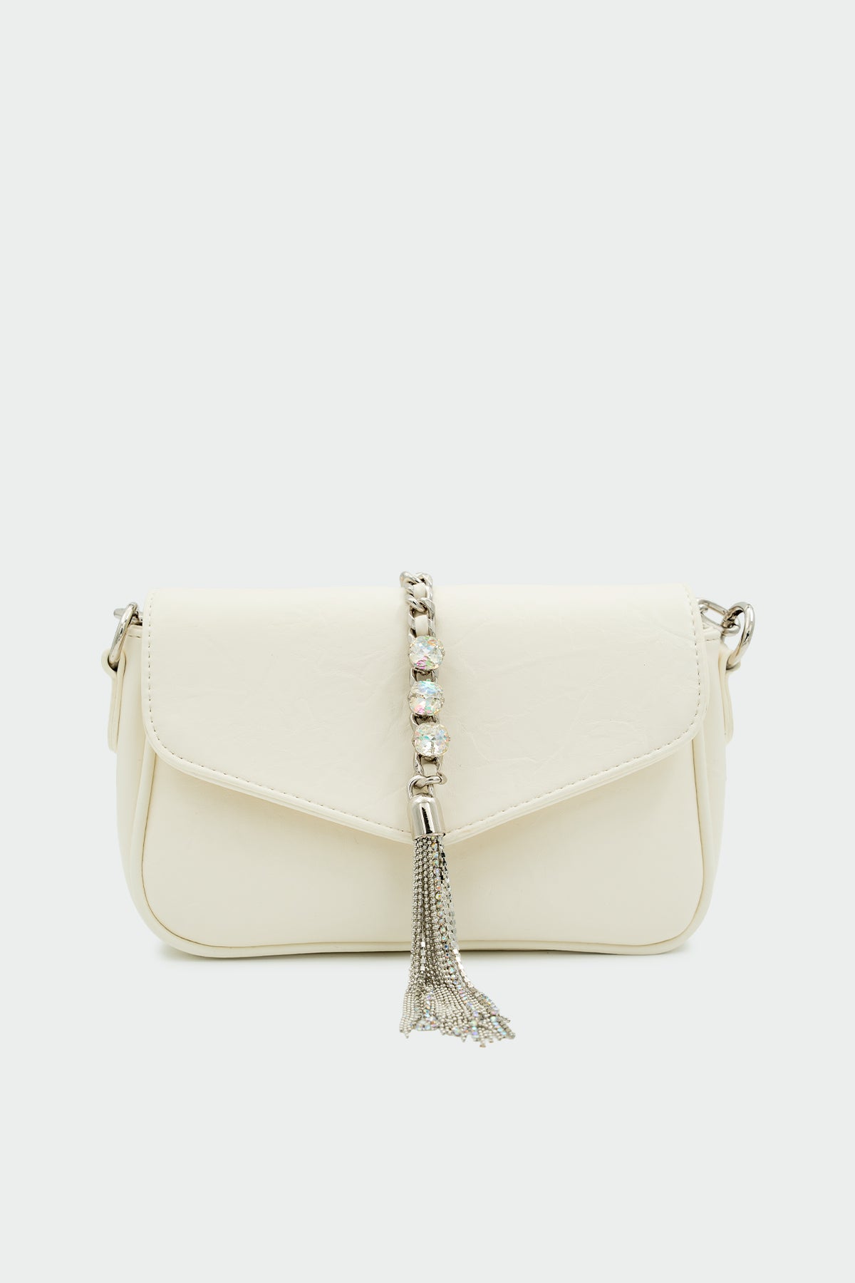 Flavio Kristal Taşlı Kadın Çapraz Çanta - EKRU