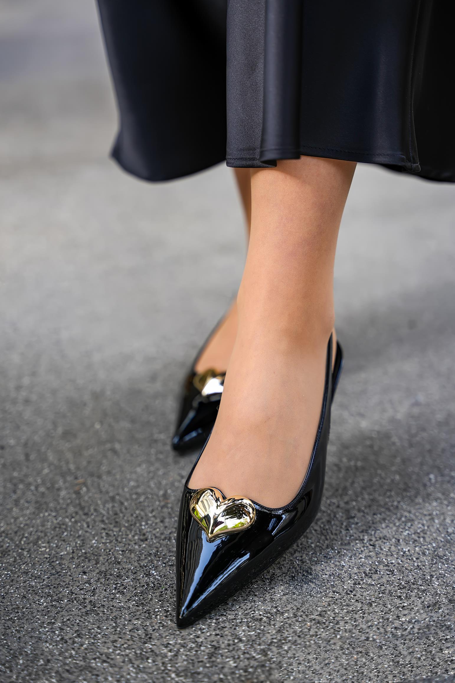 PALMY KALP AKSESUARLI KADIN TOPUKLU AYAKKABI - SİYAH RUGAN