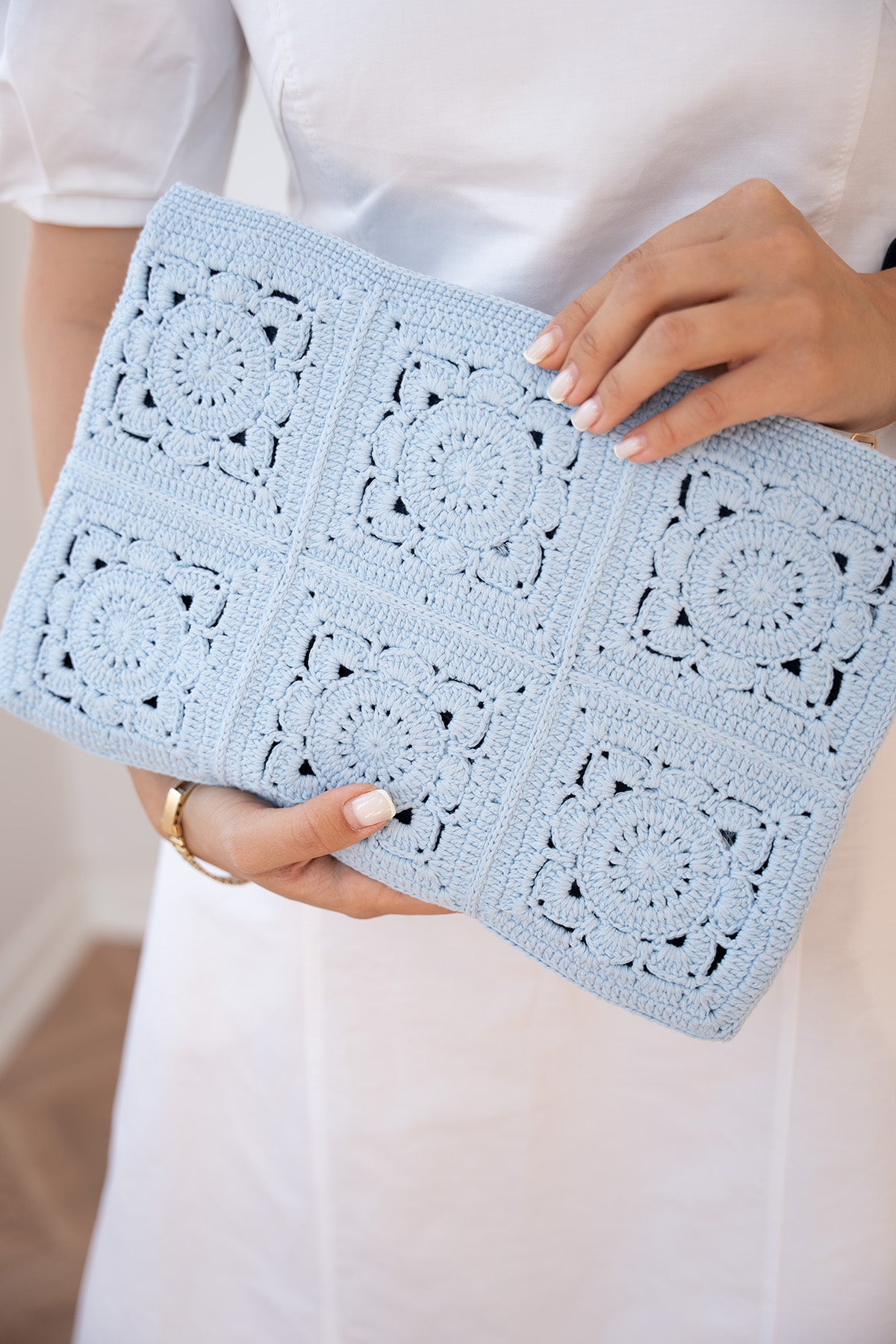 Blour Motif Detaylı El Yapımı Kadın Clutch Çanta - Bebe Mavisi