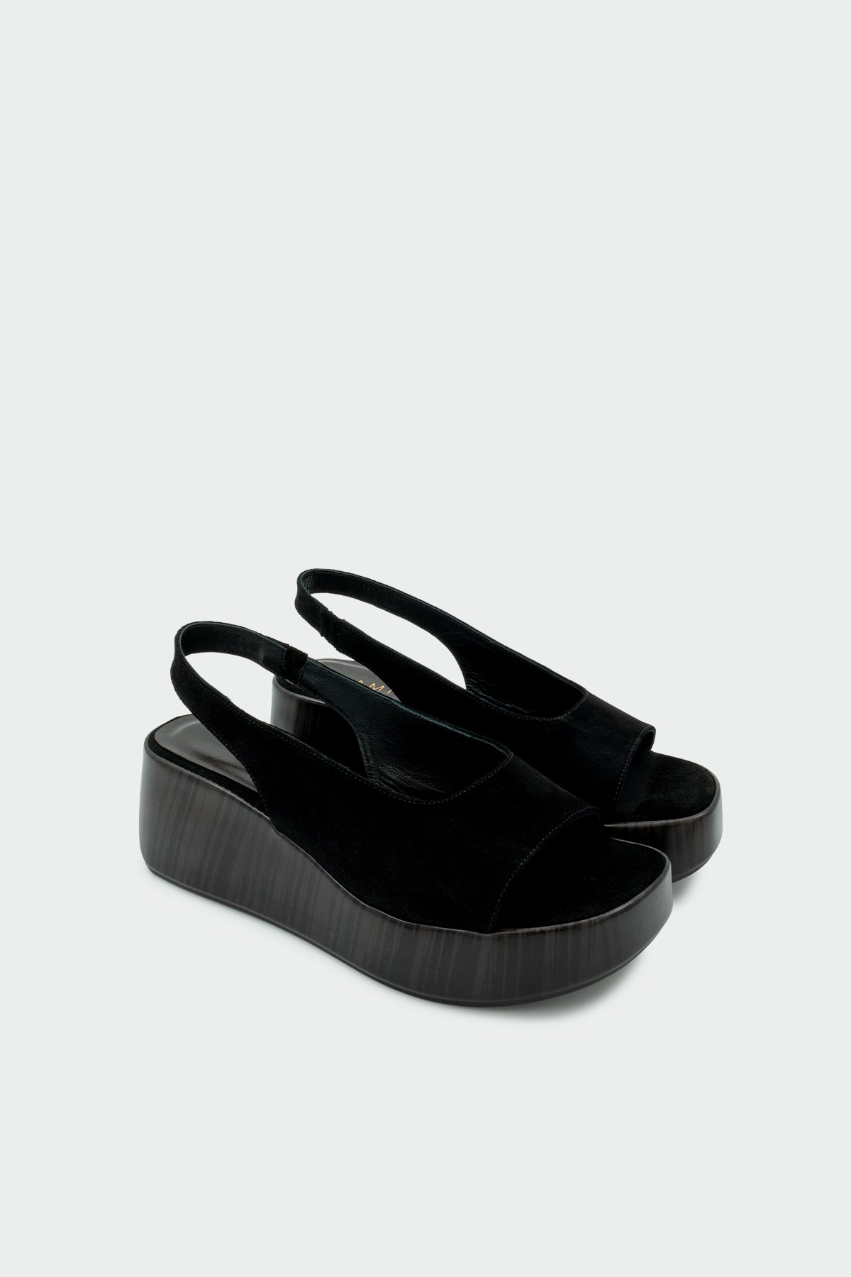 Degal Hakiki Deri Kalın Taban Kadın Sandalet - SİYAH SÜET