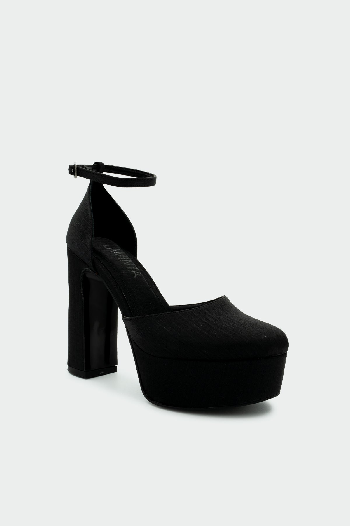 Swank Yuvarlak Burun Düz Kadın Topuklu Ayakkabı - SİYAH SATEN