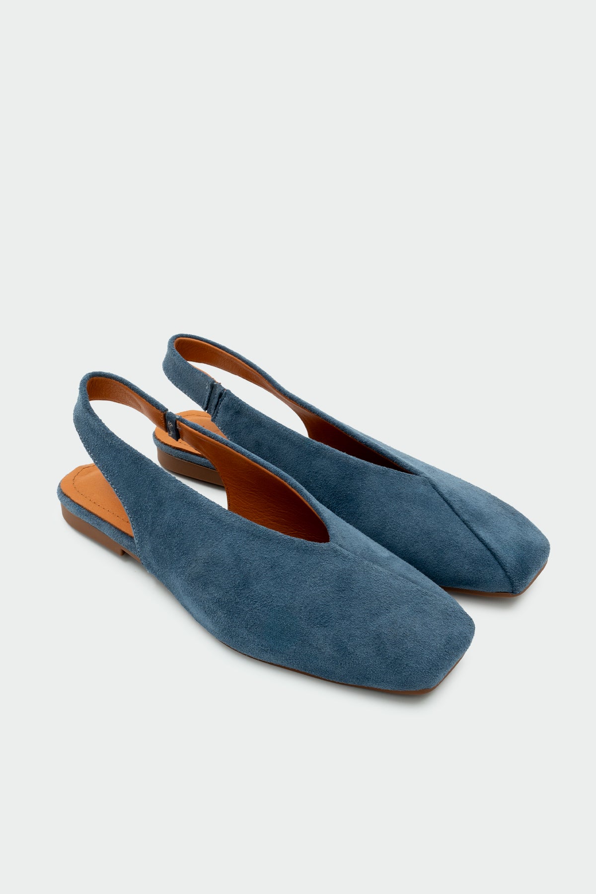 Lupita Asimetrik Kesim Hakiki Deri Kadın Düz Babet - Mavi