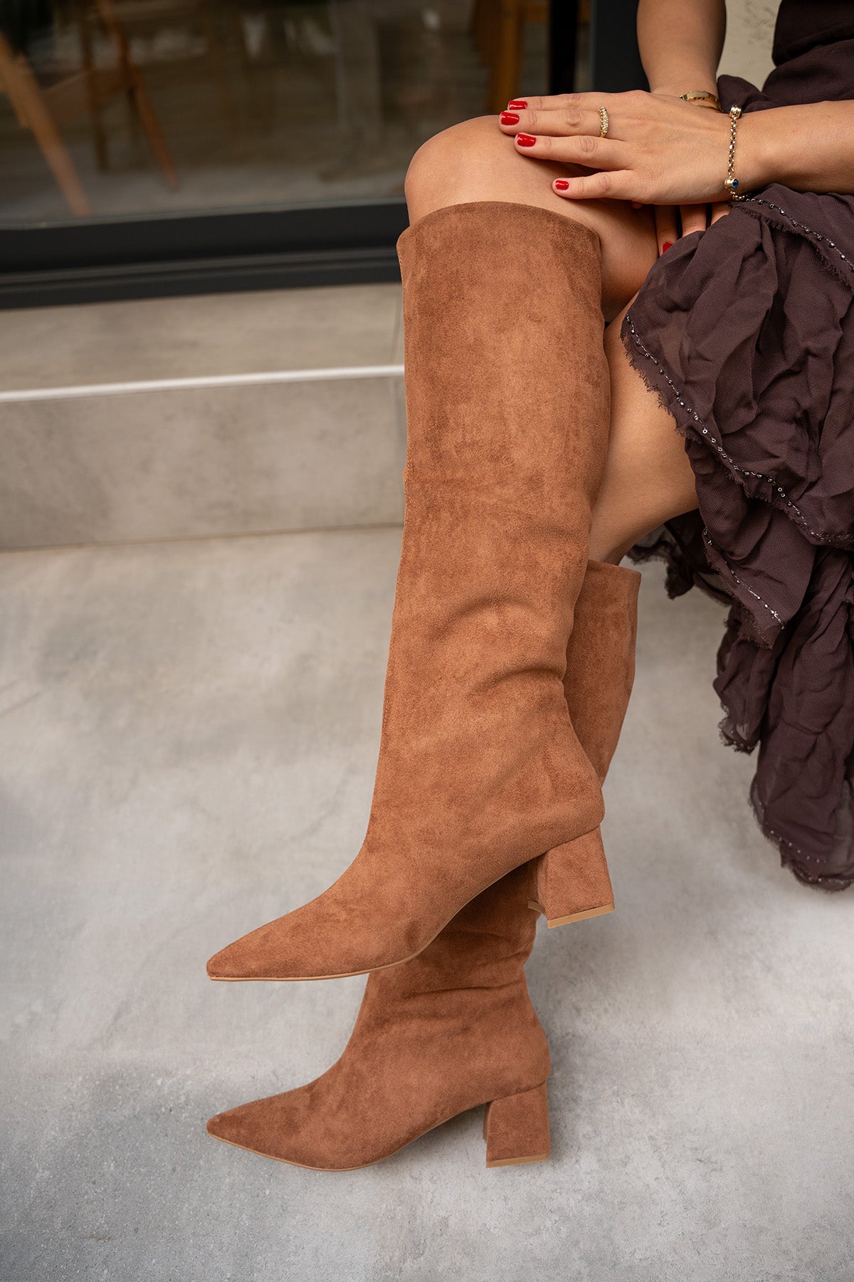 Mathis Topuklu Düz Çizme - TABA SÜET