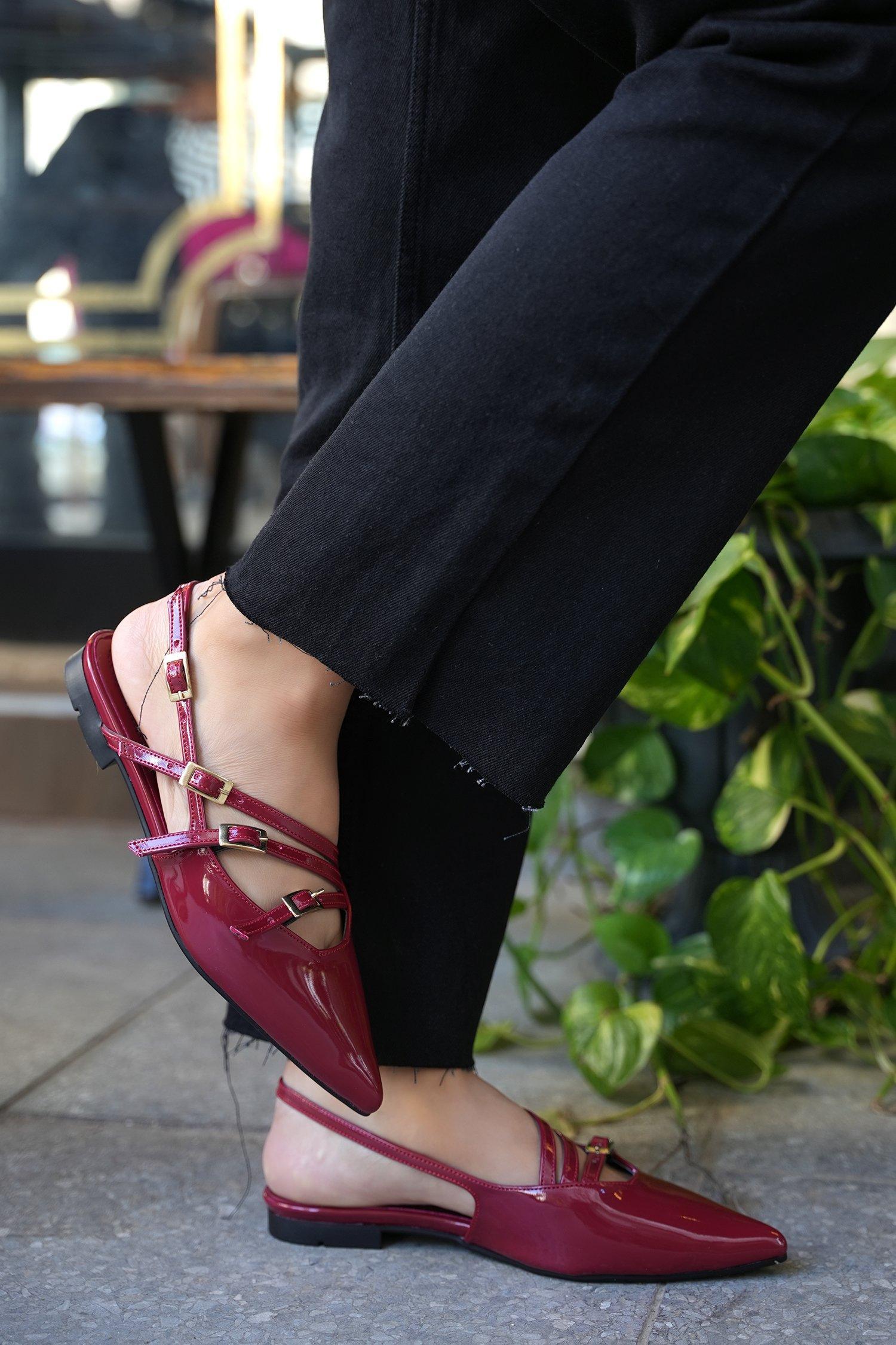 MONA ŞERİT DETAYLI BABET - BORDO