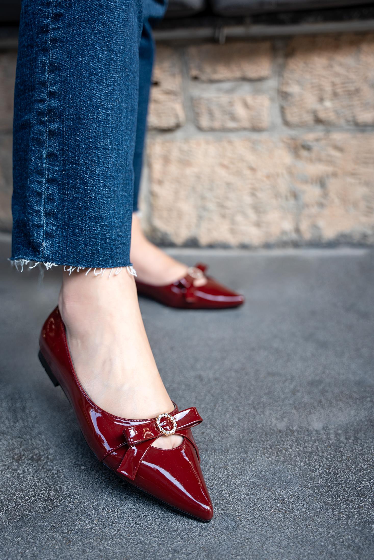 SALLY FİYONK TAŞ DETAYLI BABET - BORDO