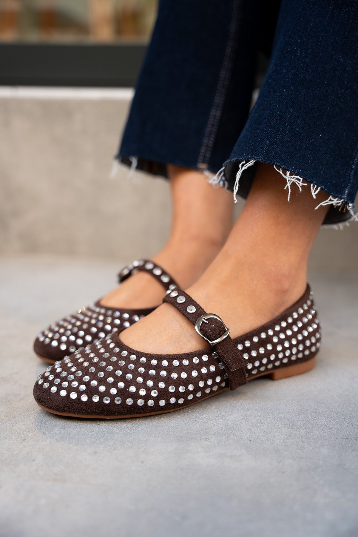 Mac Taşlı Düz Babet - AcıKahve Süet