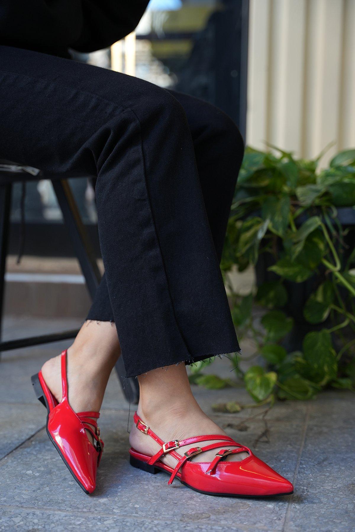 MONA ŞERİT DETAYLI BABET - KIRMIZI