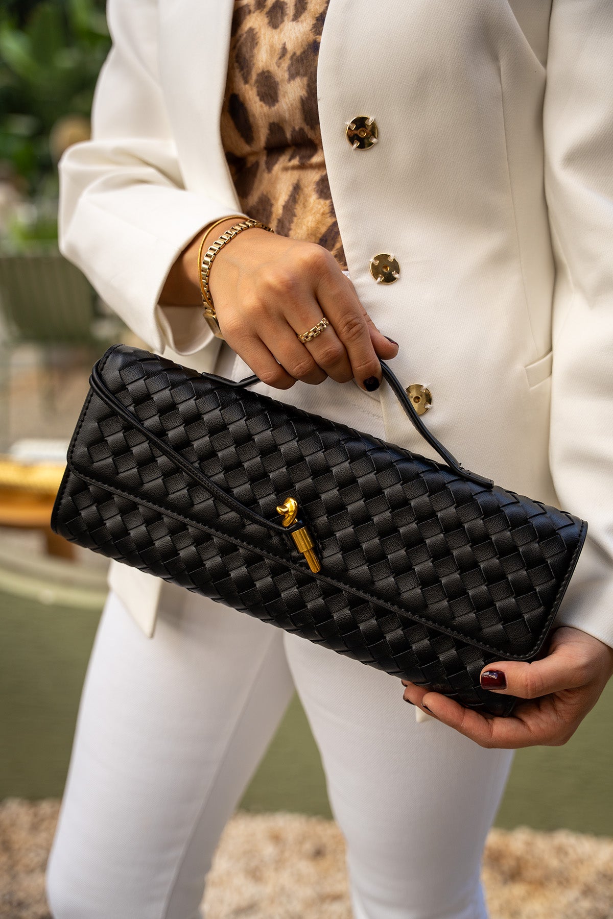 Cway Örgü Detaylı Kadın Clutch Çanta - SİYAH