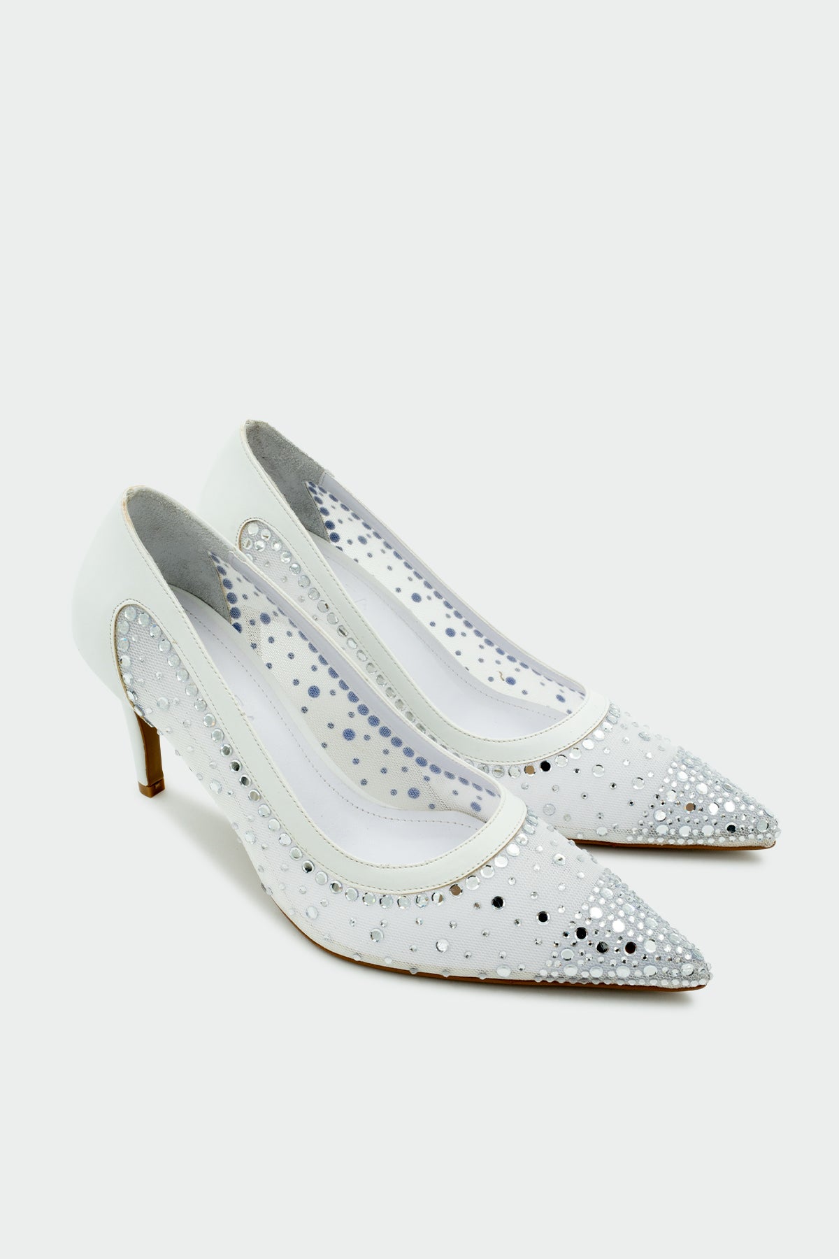 Miego Taşlı File Detaylı Kadın Topuklu Ayakkabı - BEYAZ