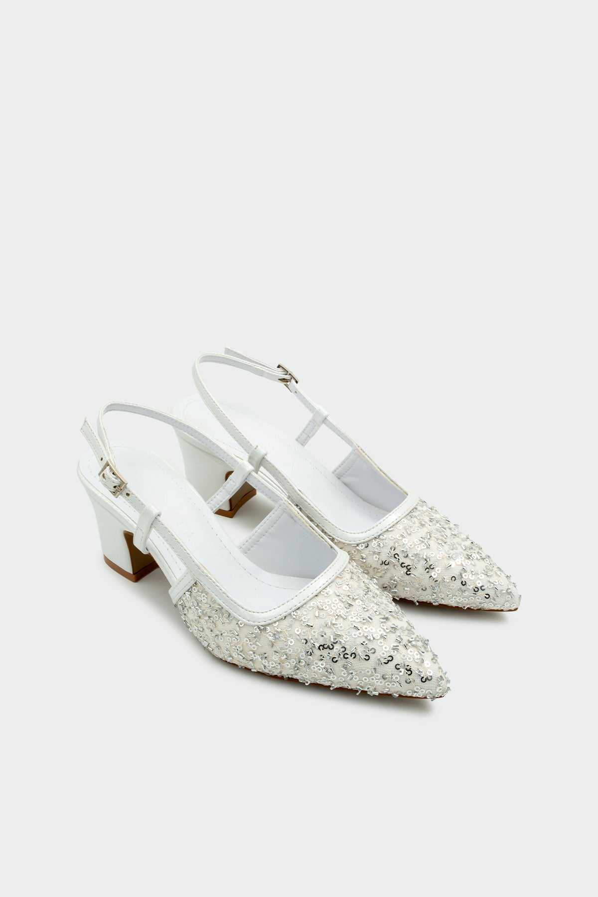 Zawin Pullu Kadın Topuklu Ayakkabı - BEYAZ