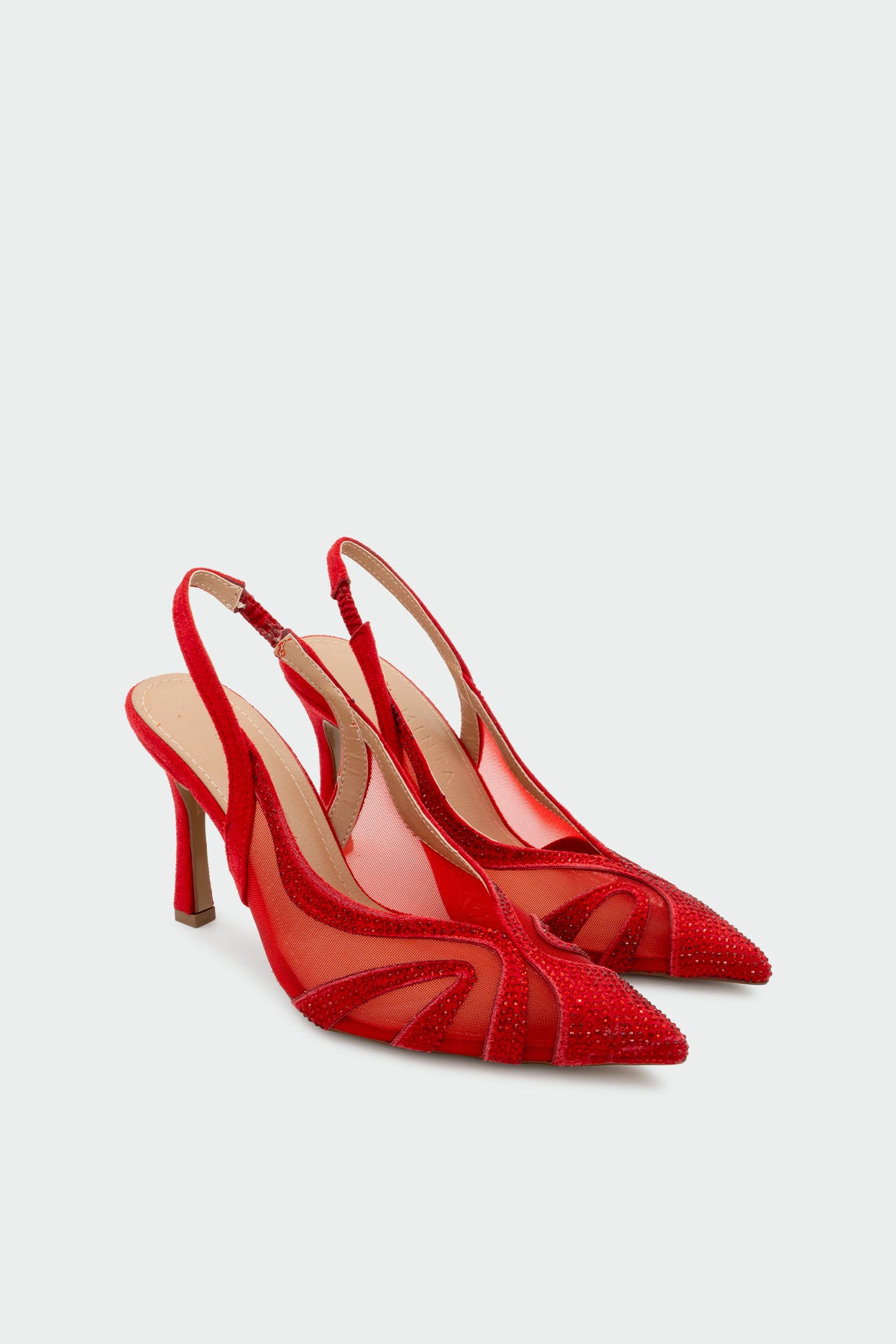 Denz Taşlı Transparan Detaylı Kadın Topuklu Ayakkabı - KIRMIZI