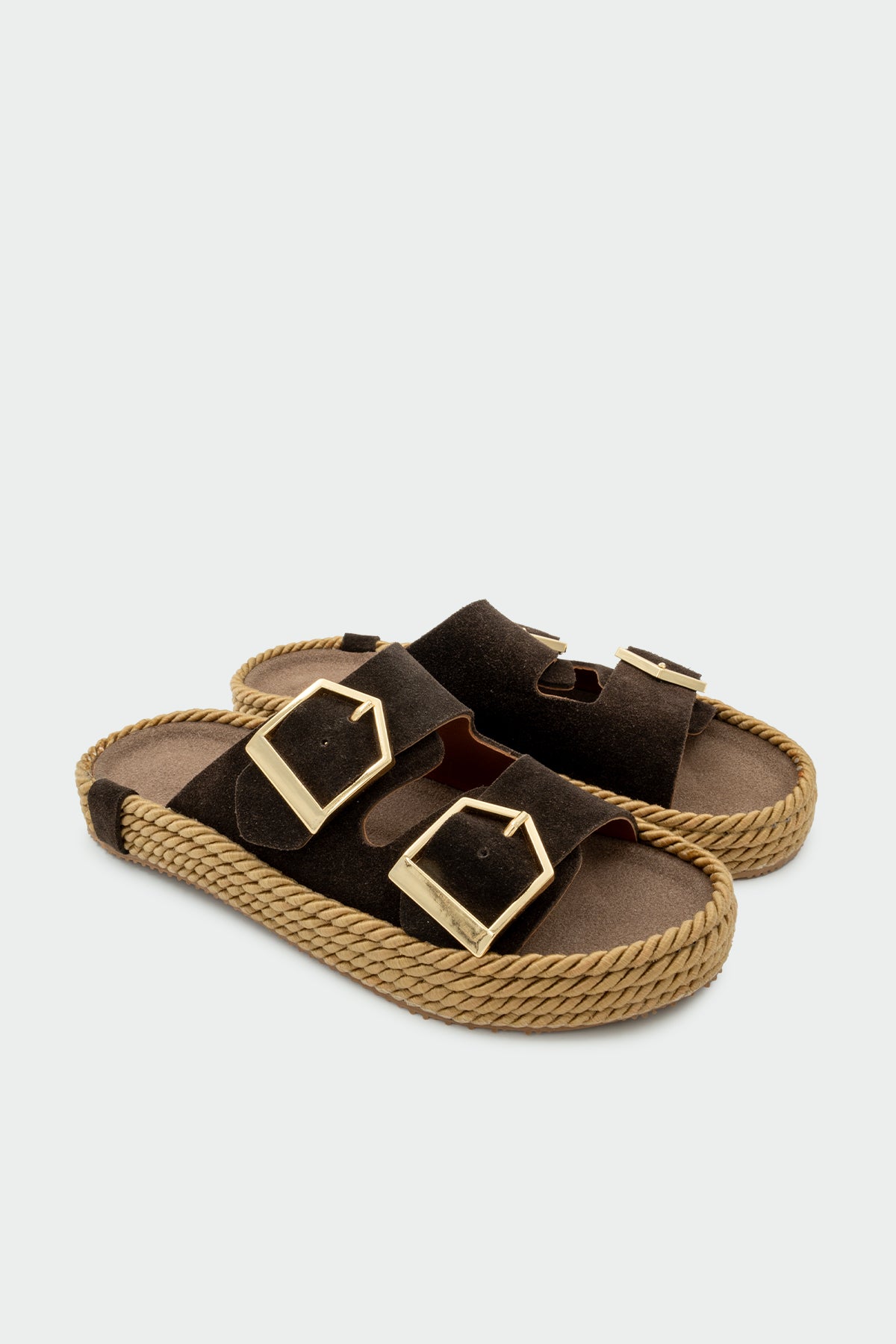 Pupil Çift Tokalı Hakiki Deri Kadın Terlik - ACI KAHVE