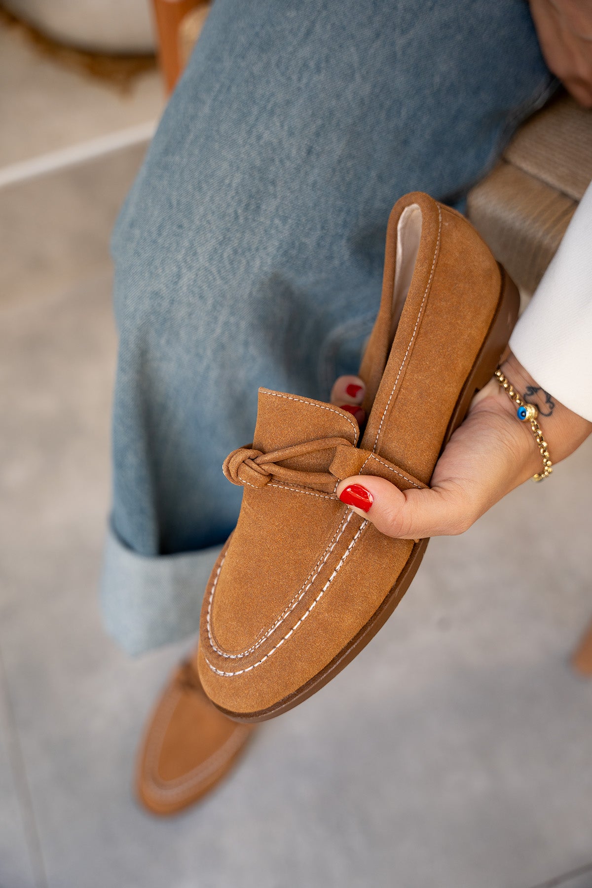 Onapy Düz Taban Düğüm Detaylı Ayakkabı - TABA SÜET