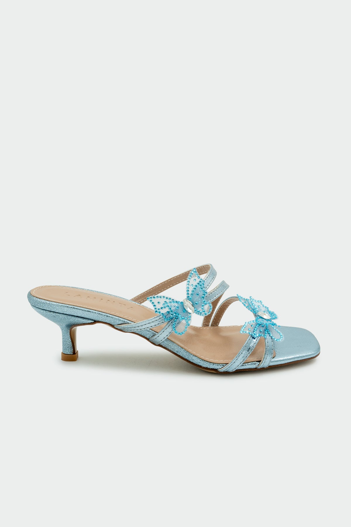 Fest Kelebekli Kadın Topuklu Terlik - Mavi