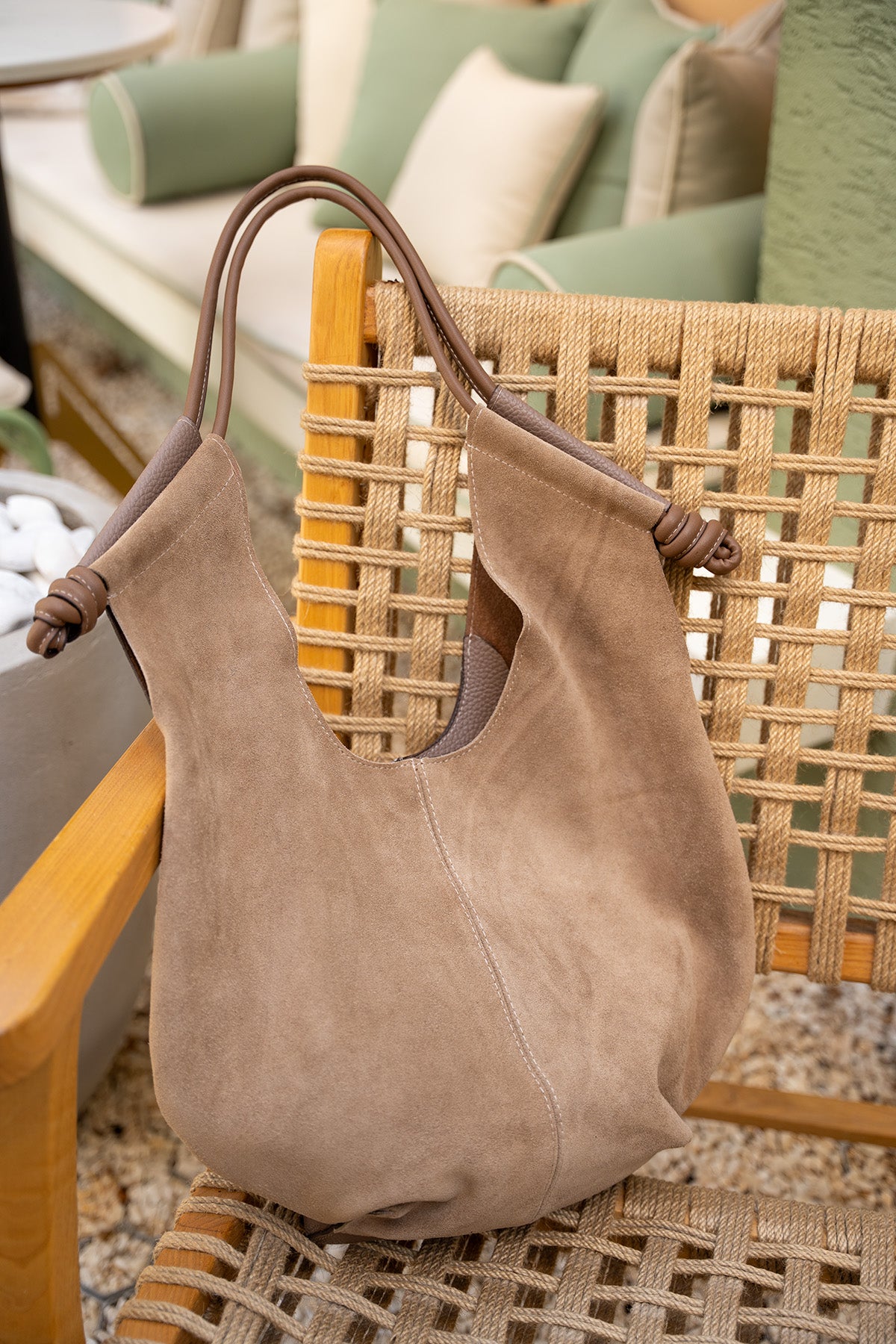 Bees Hakiki Deri Shopier Kol Çantası - VİZON