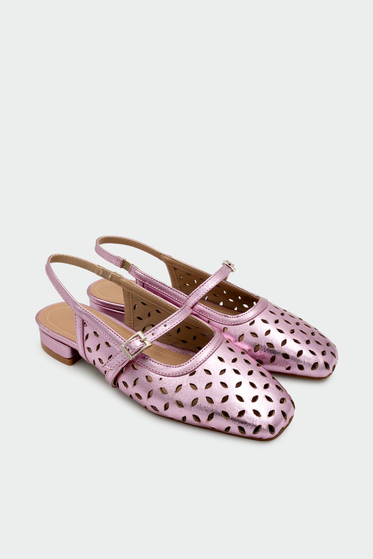 Elina Lazer Kesim Detaylı Düz Kadın Babet - PEMBE