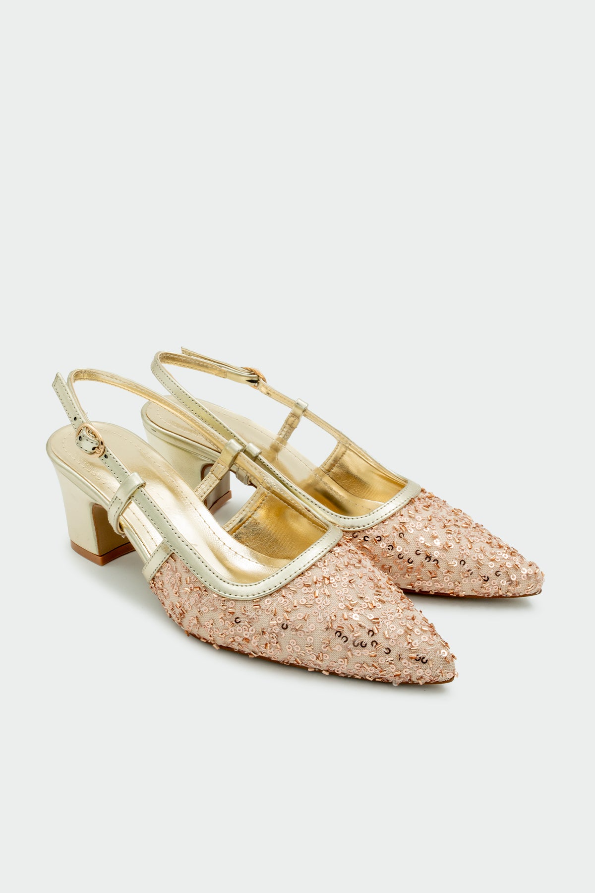 Zawin Pullu Kadın Topuklu Ayakkabı - GOLD