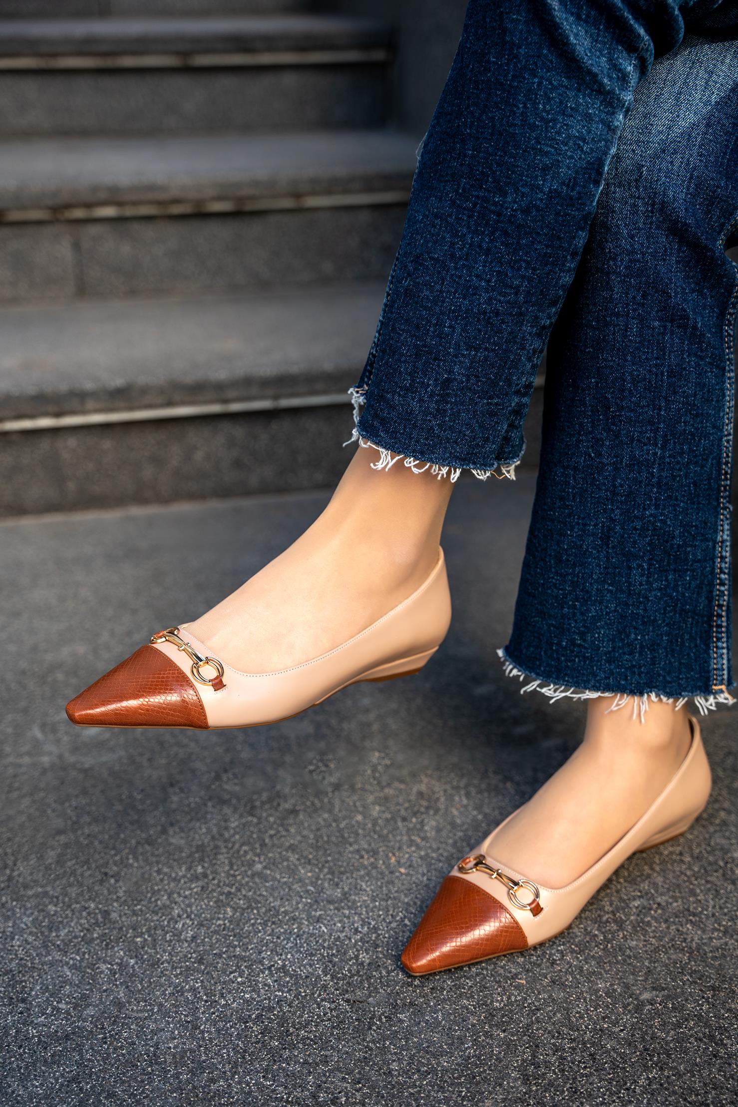 VOYEN GOLD TOKA DETAYLI KADIN BABET - NUDE