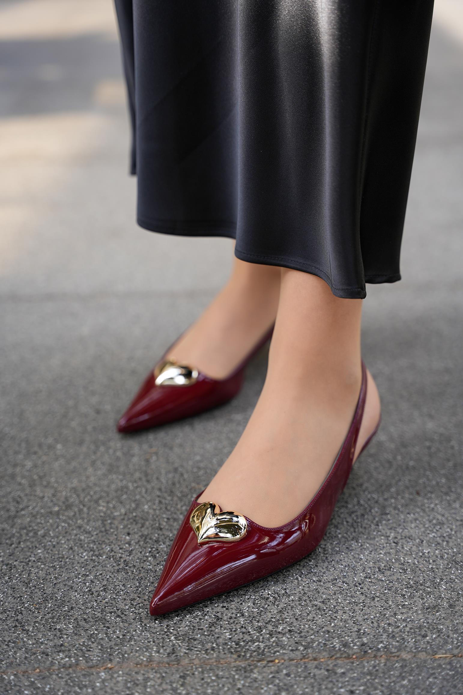 PALMY KALP AKSESUARLI KADIN TOPUKLU AYAKKABI - BORDO RUGAN