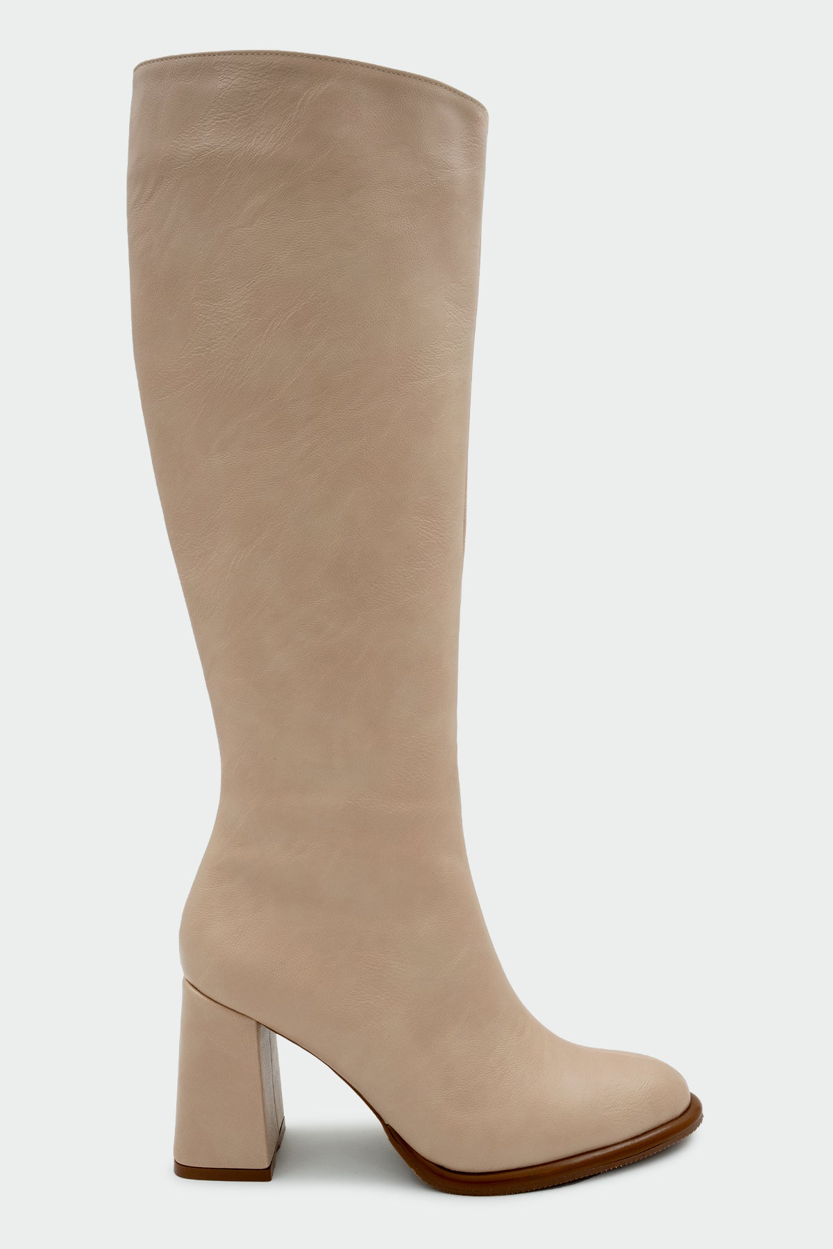 Janga Yuvarlak Burun Fermuarlı Çizme - NUDE