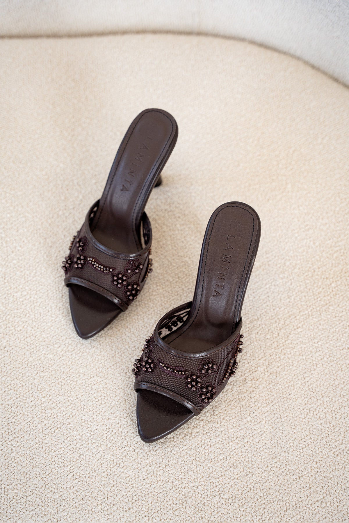 Crit İşleme Detaylı Kadın Topuklu Terlik - ACI KAHVE