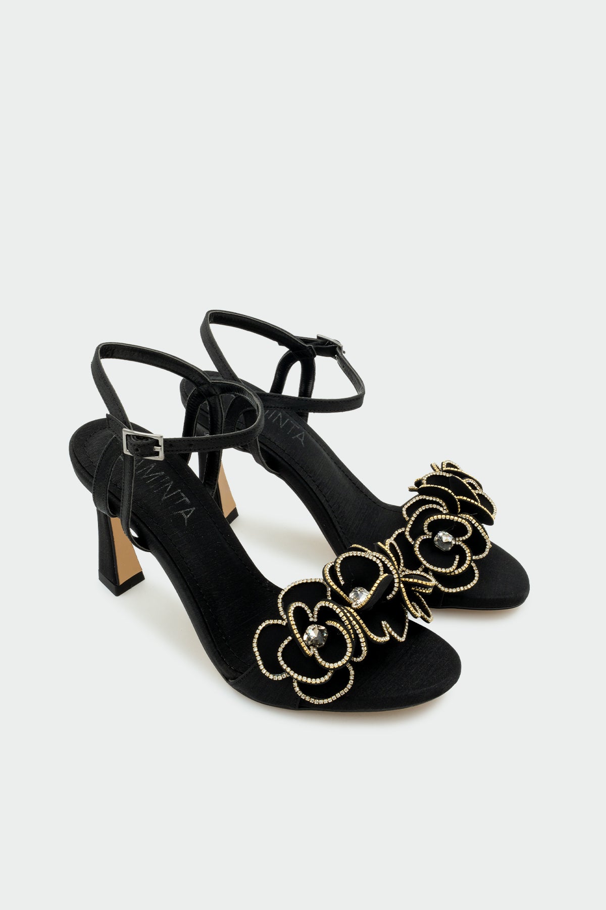 Cage Taşlı Çiçek Detaylı Kadın Topuklu Ayakkabı - SİYAH