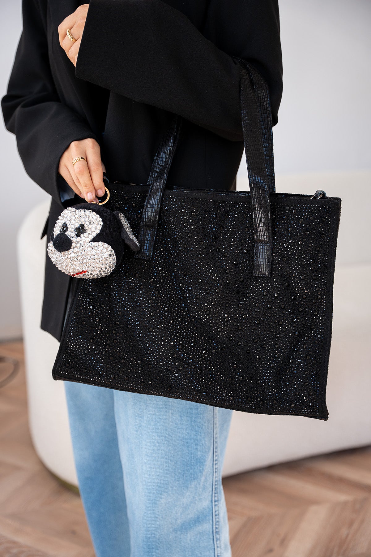 Mugo Taşlı Charm Detaylı Kadın Geniş Çanta - SİYAH